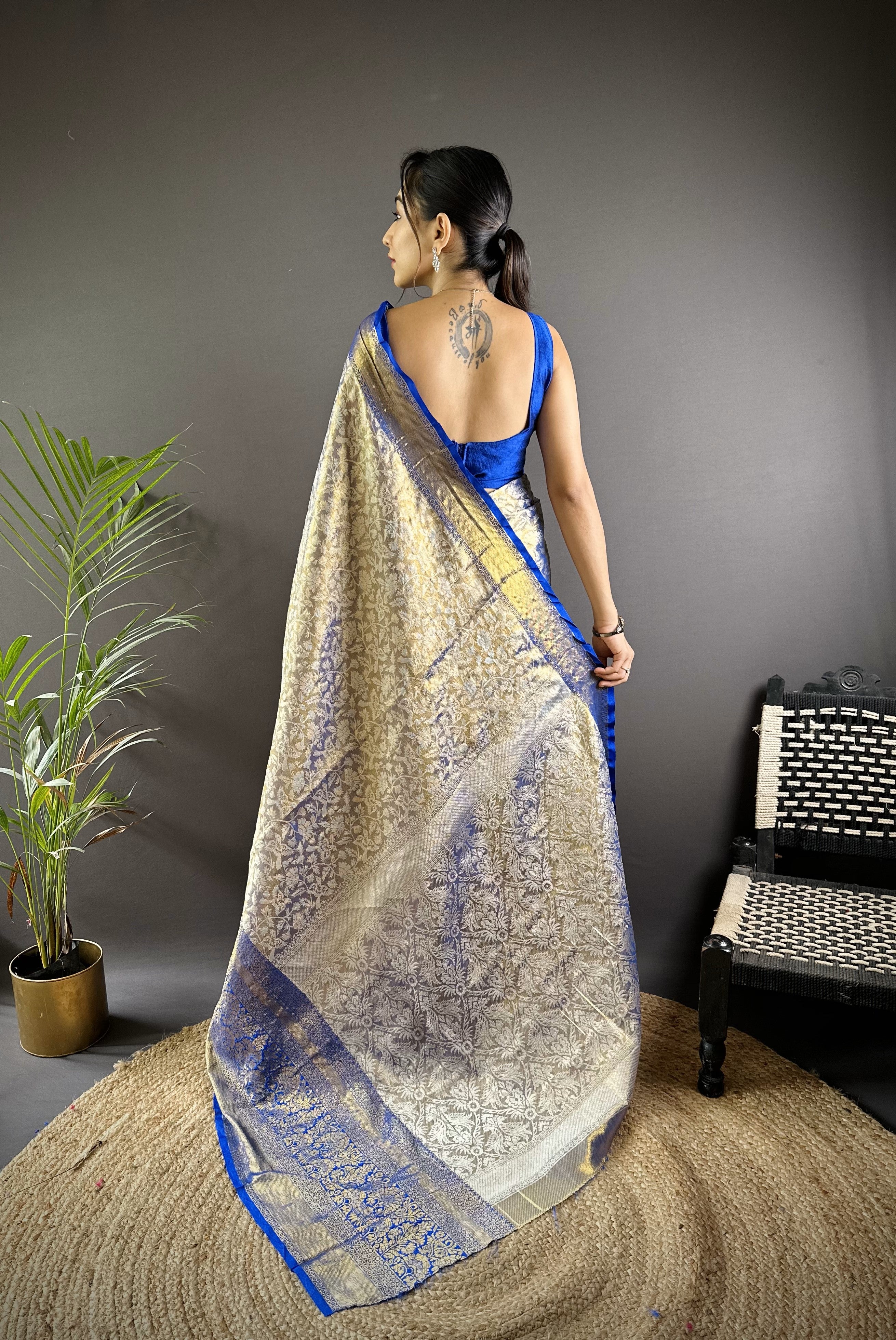 Blue Kanjivaram Tissue Silk Saree