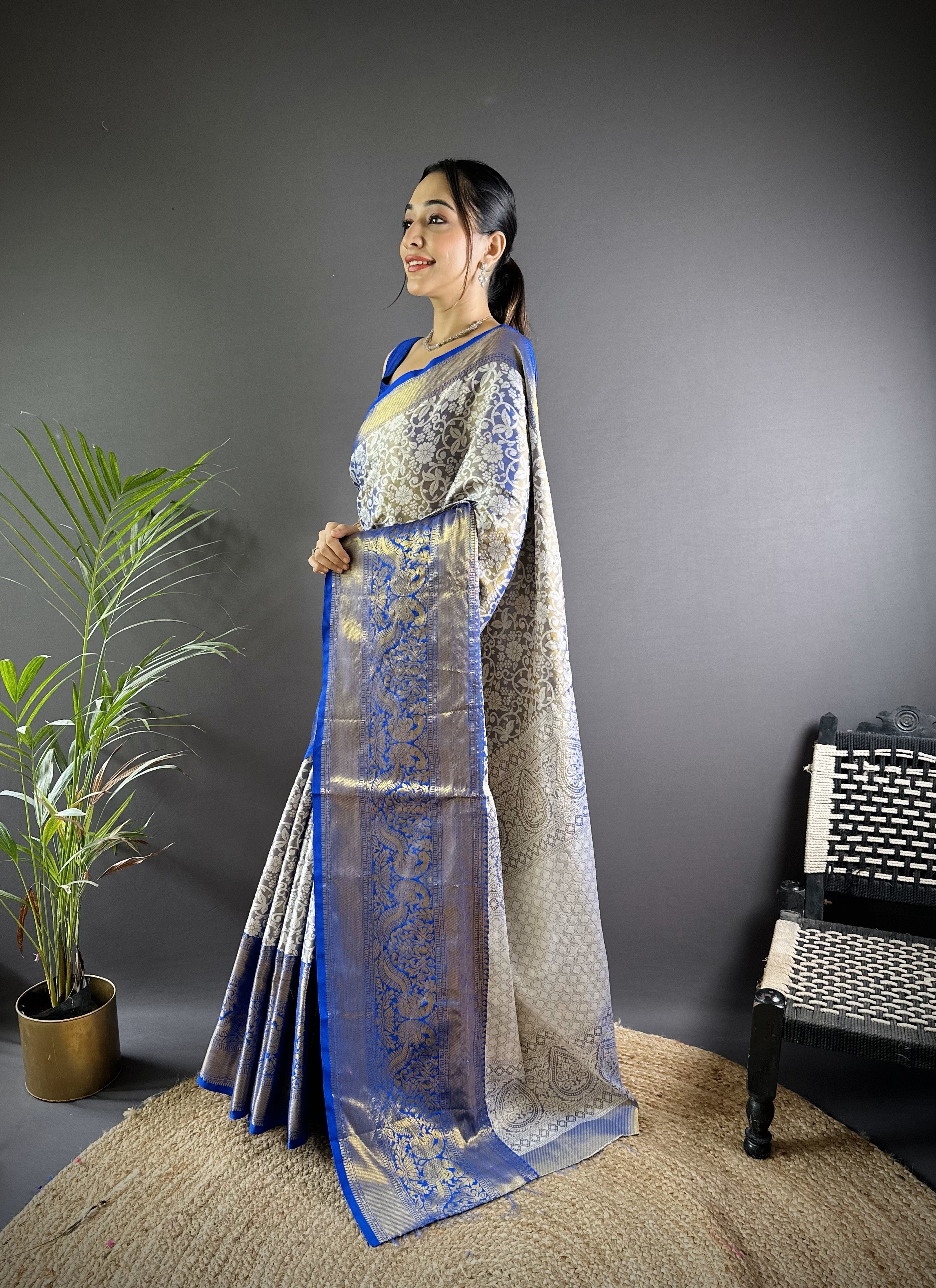 Blue Kanjivaram Tissue Silk Saree