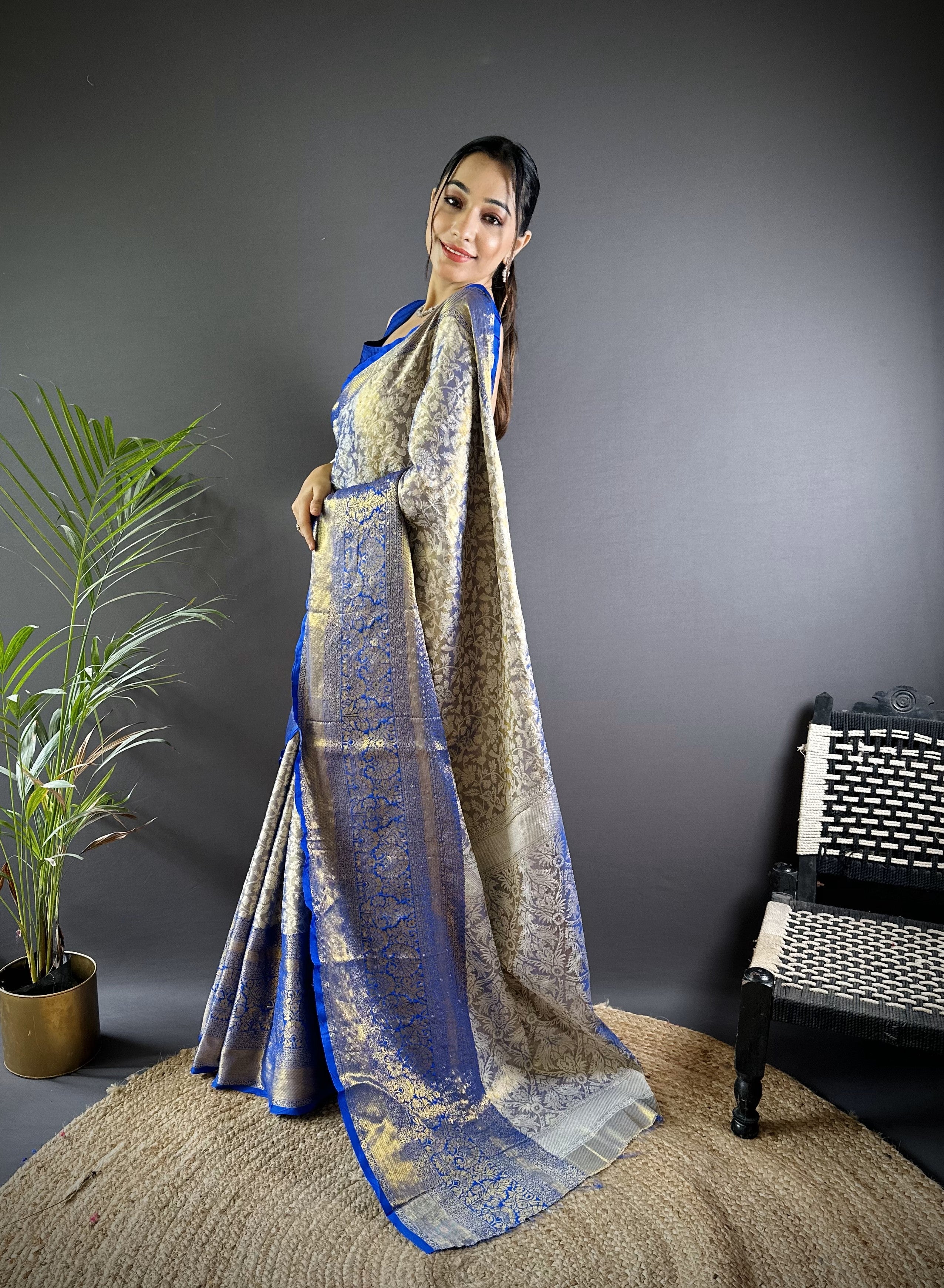 Blue Kanjivaram Tissue Silk Saree
