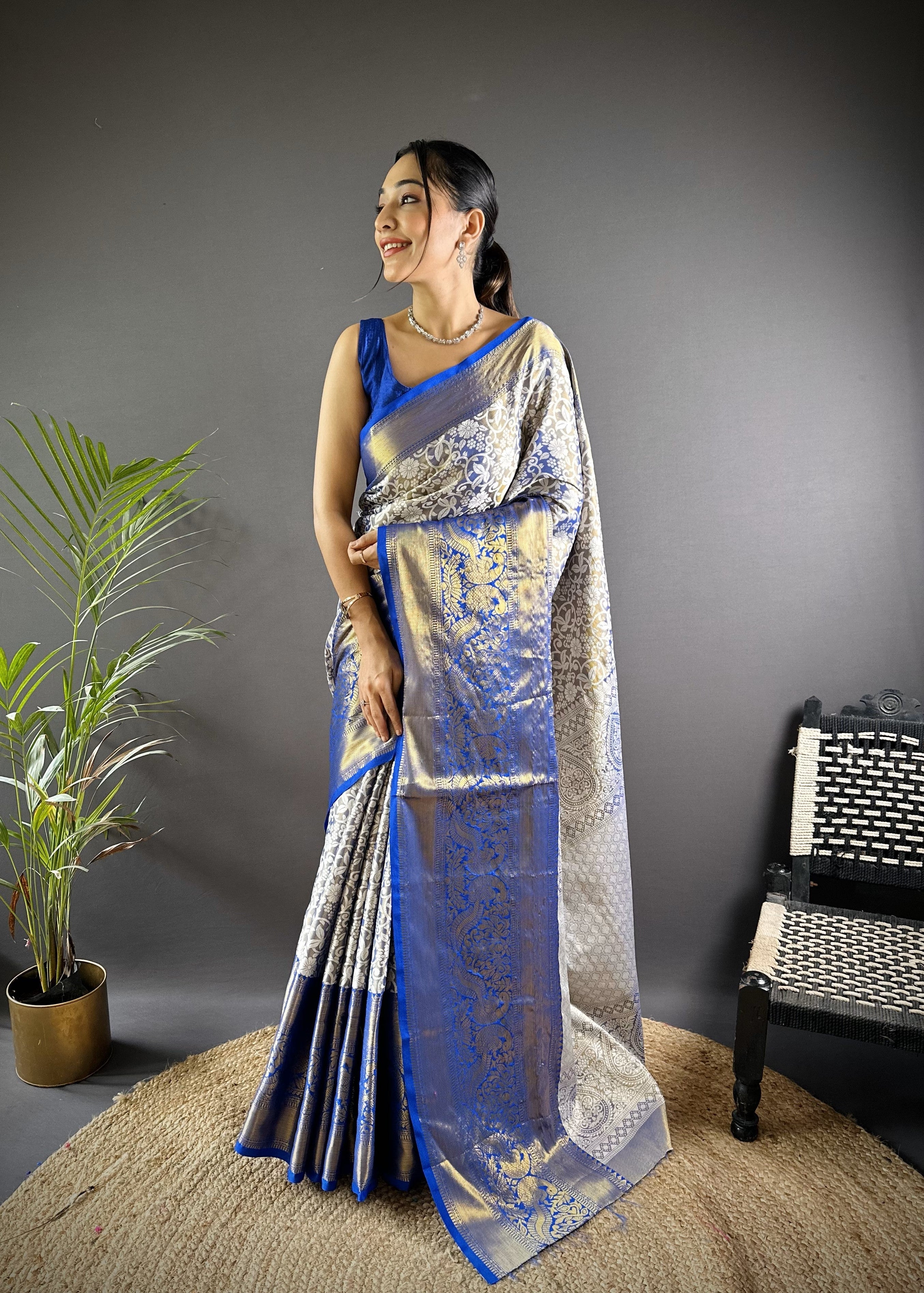 Blue Kanjivaram Tissue Silk Saree