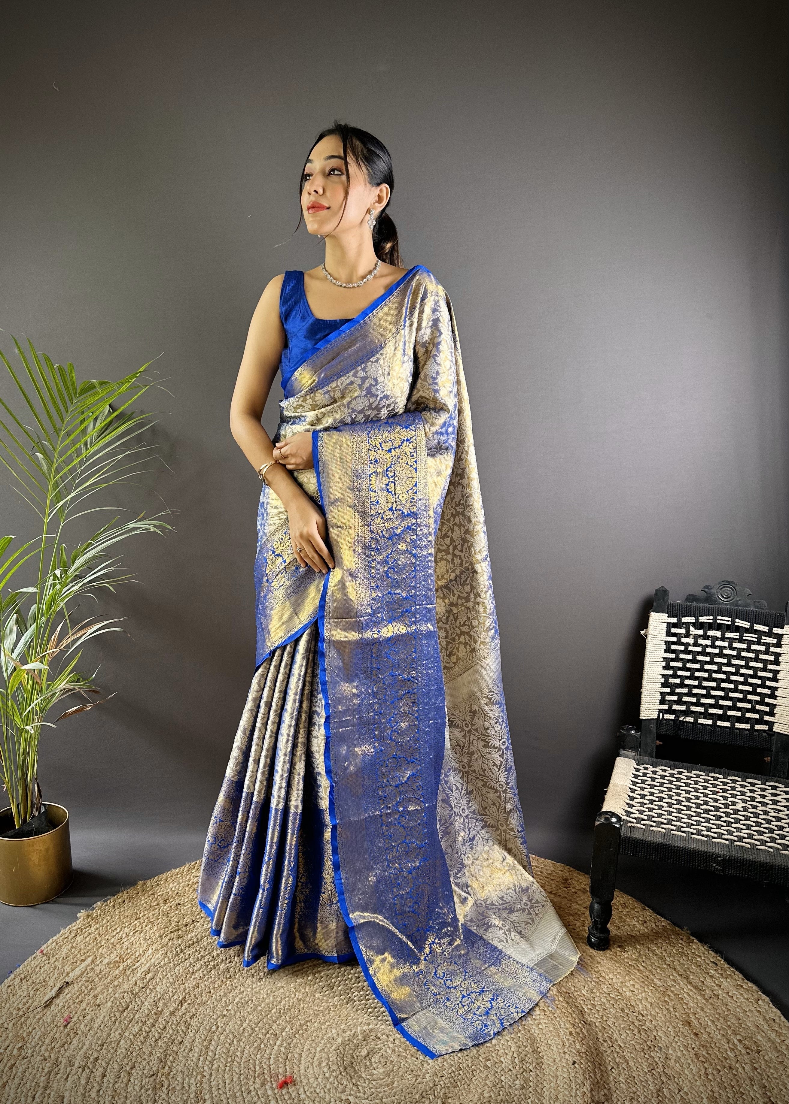 Blue Kanjivaram Tissue Silk Saree