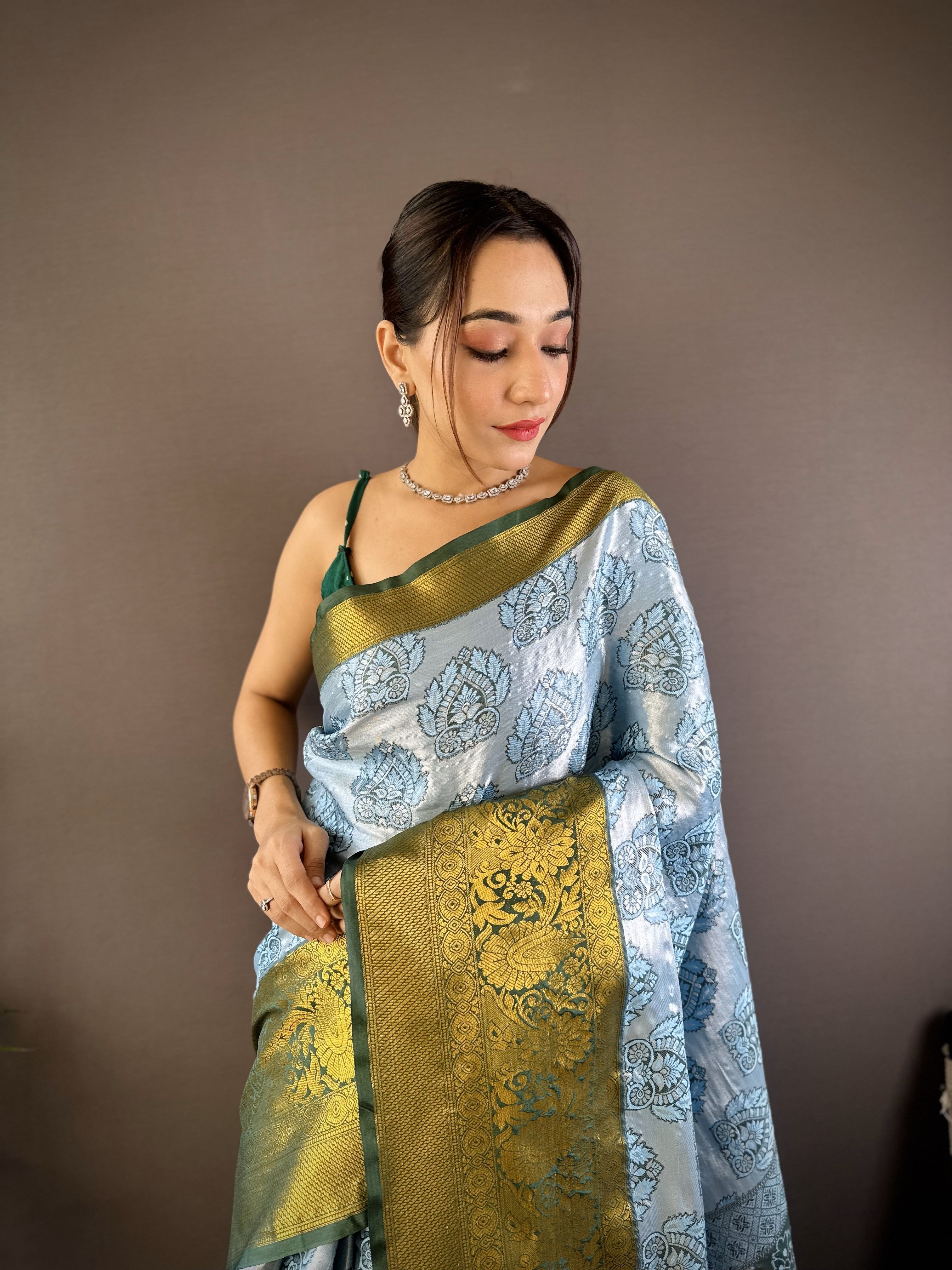 Blue Kanjivaram Tissue Silk Saree
