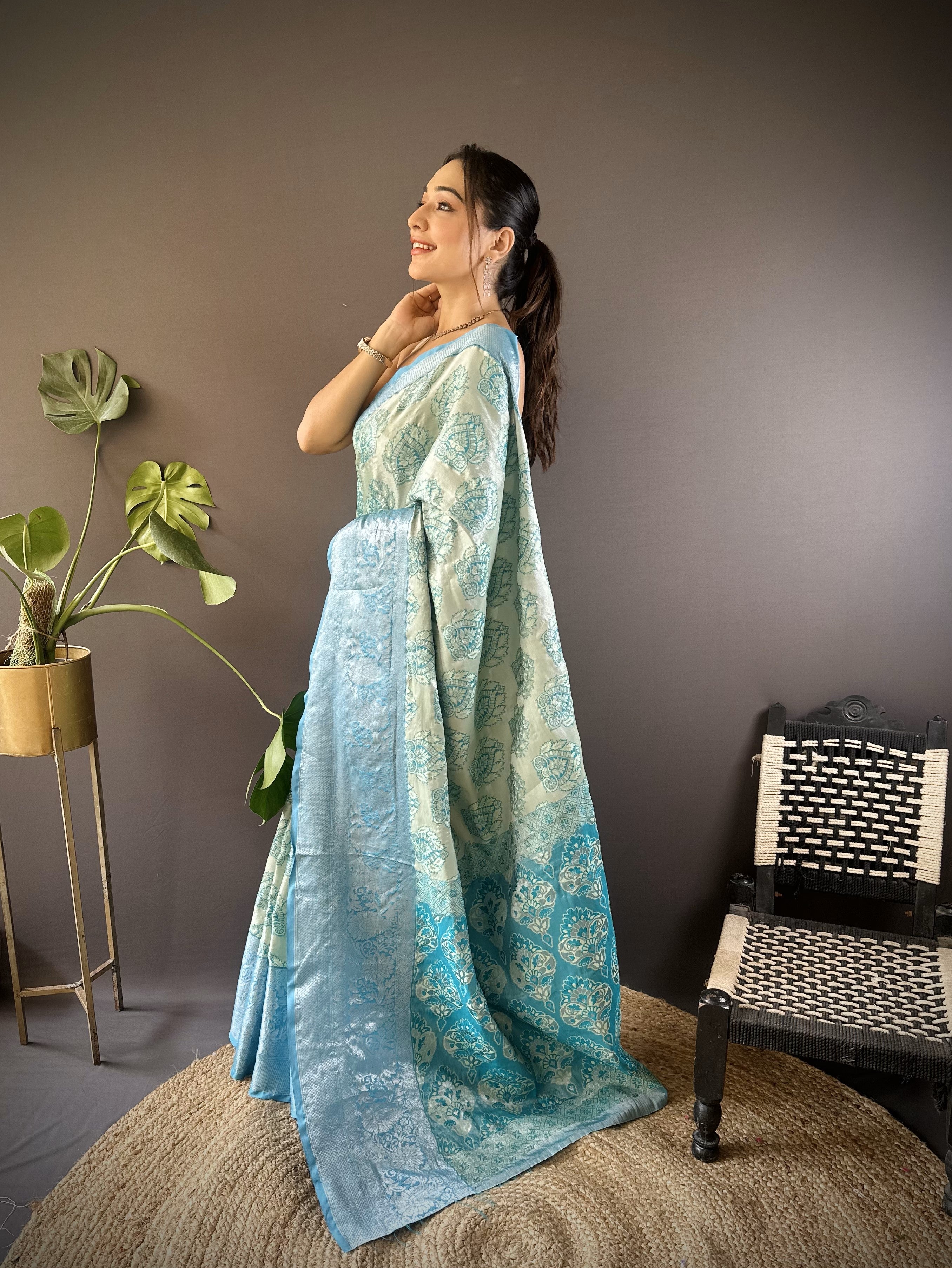 Blue Kanjivaram Tissue Silk Saree