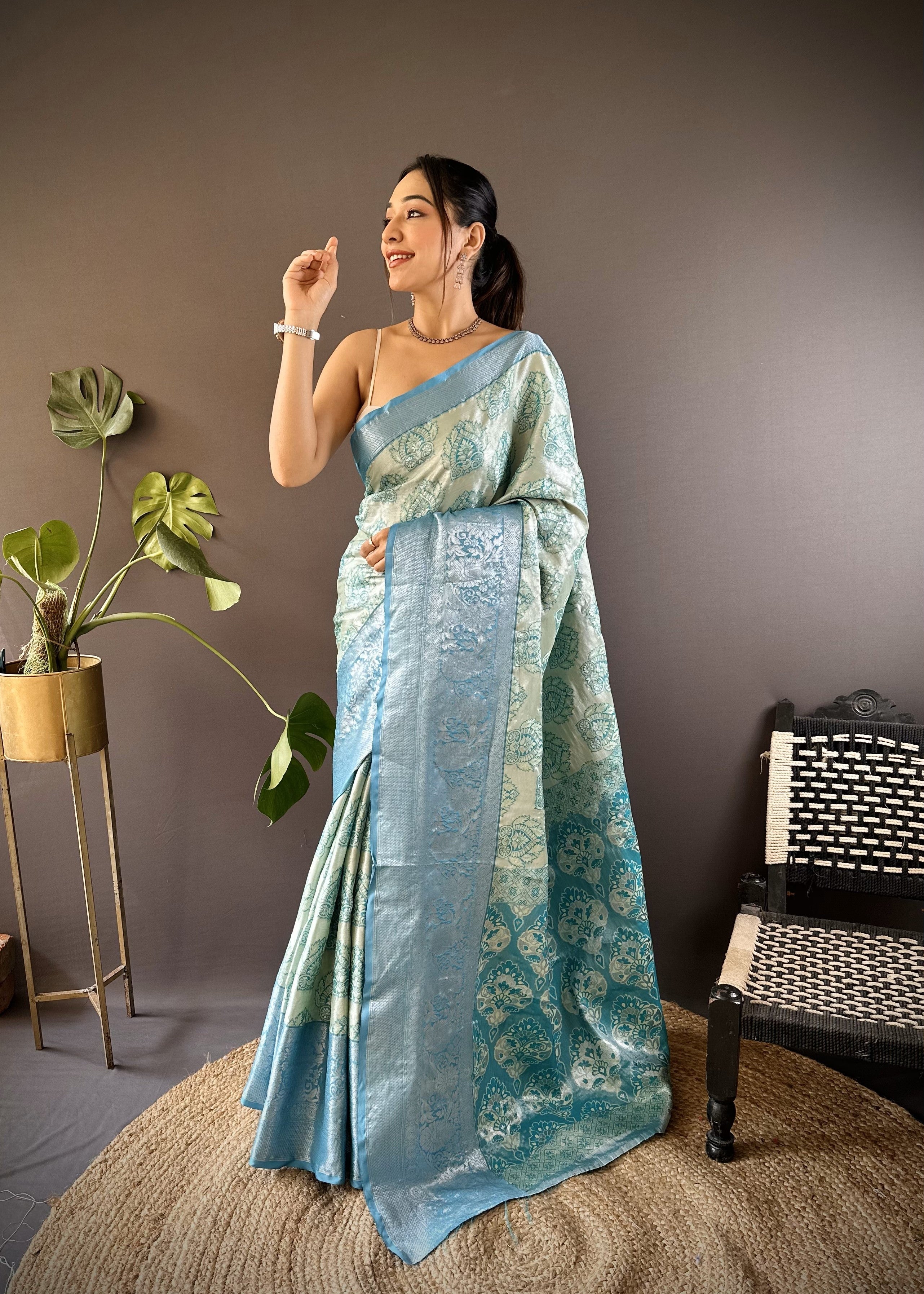 Blue Kanjivaram Tissue Silk Saree