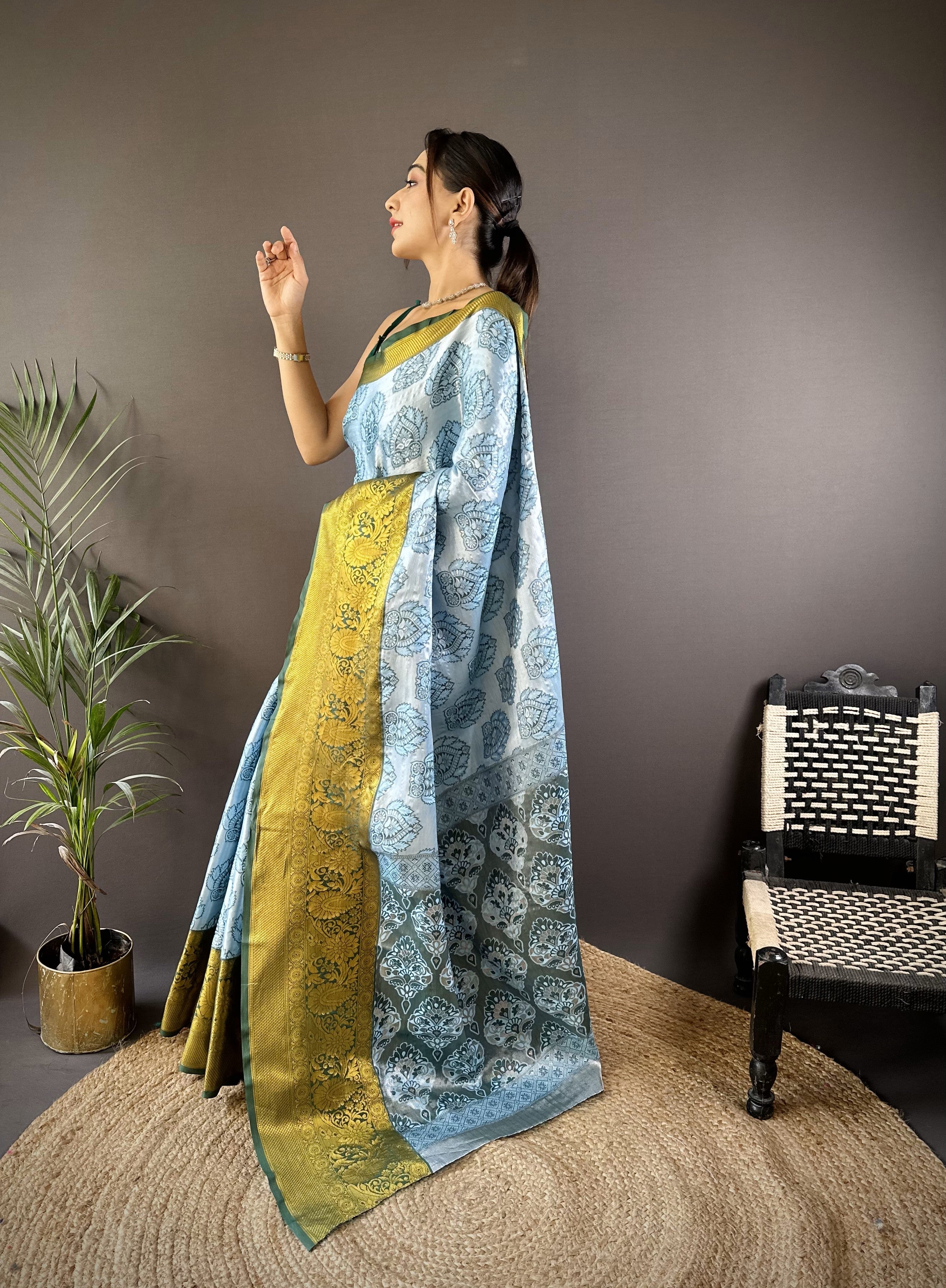 Blue Kanjivaram Tissue Silk Saree