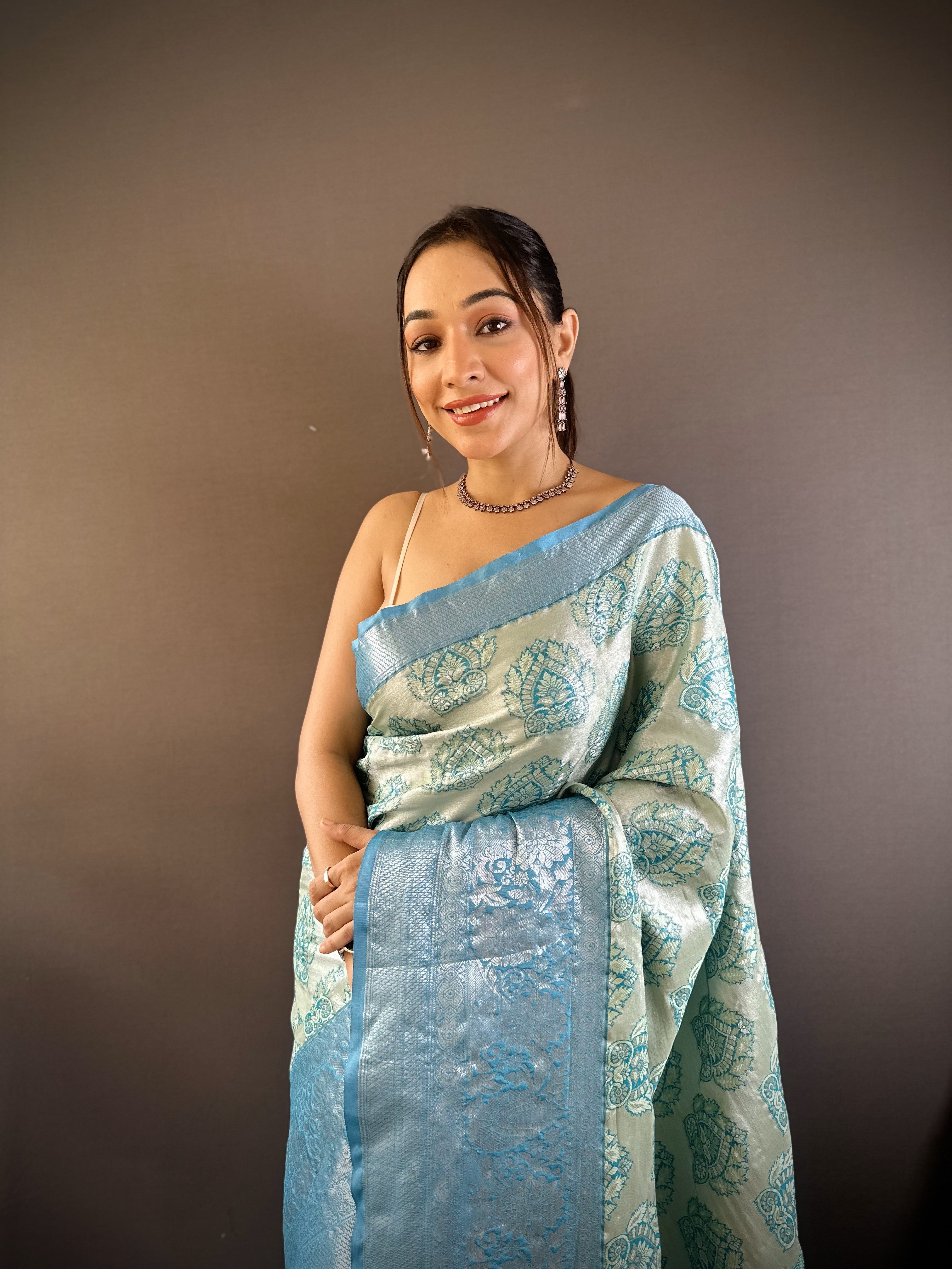 Blue Kanjivaram Tissue Silk Saree