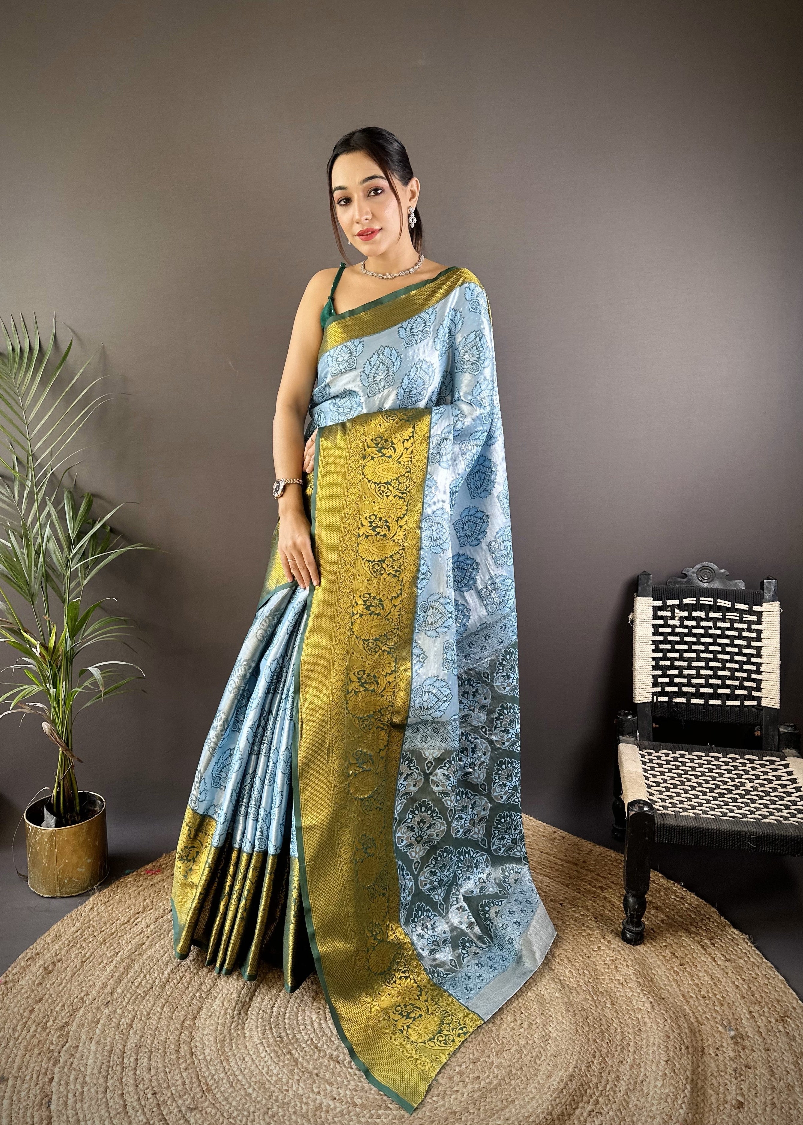Blue Kanjivaram Tissue Silk Saree