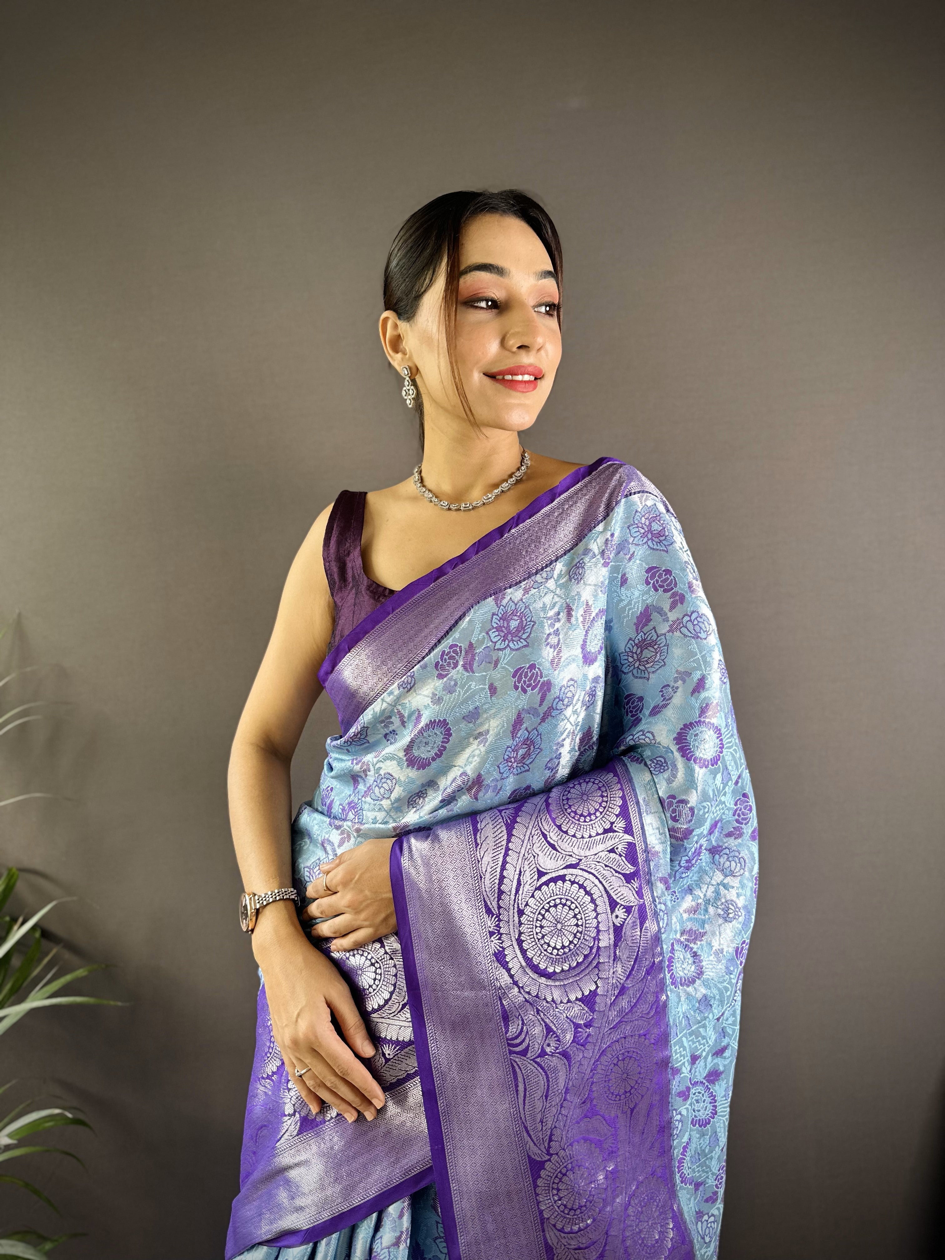 Blue Kanjivaram Tissue Silk Saree