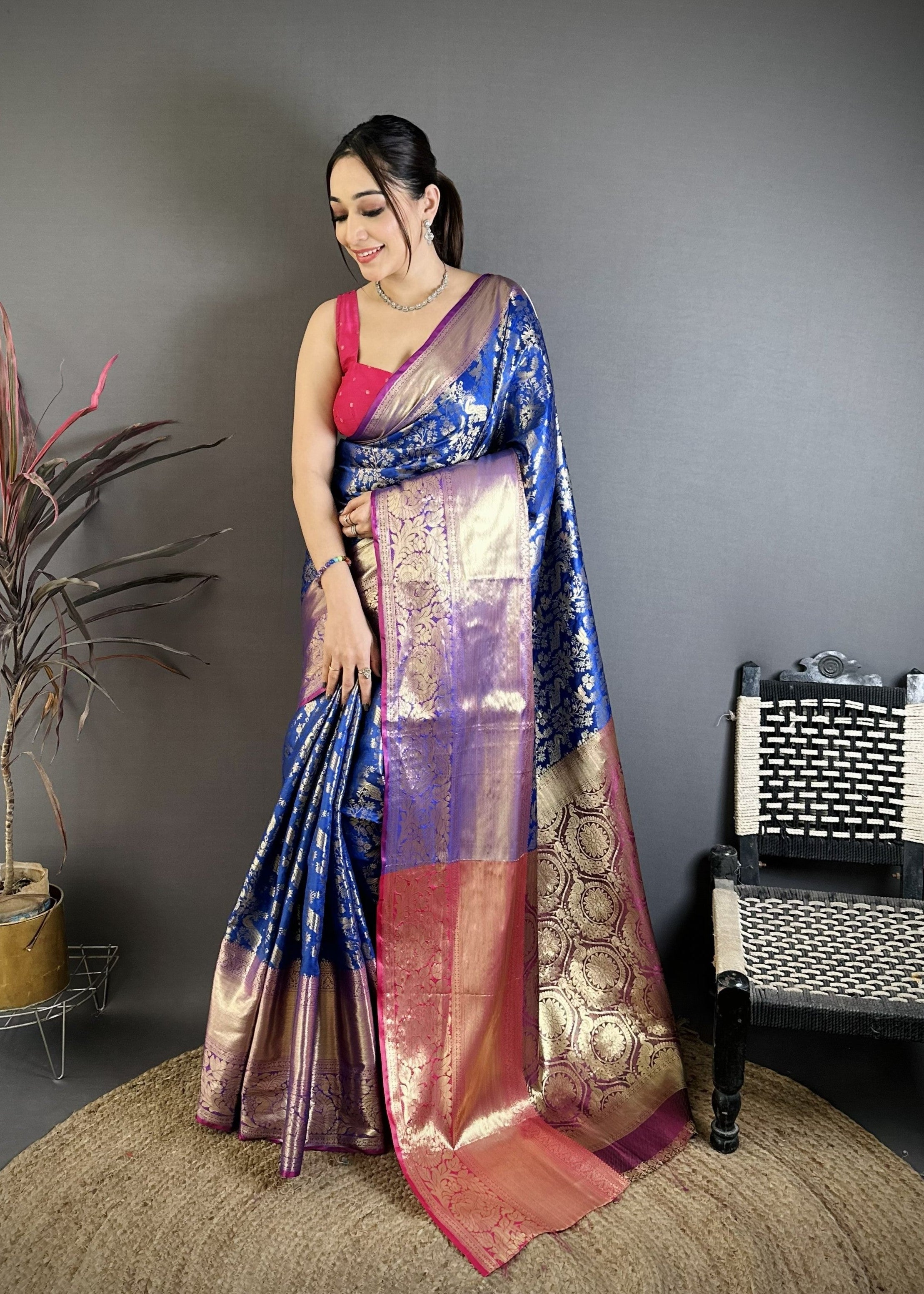 Blue Pure Handloom Kanjivaram Katan Silk Saree