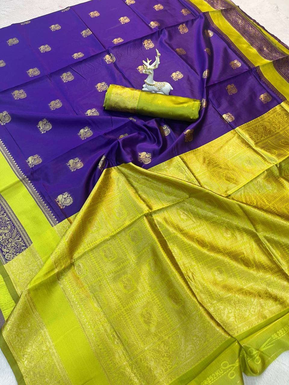 Blue Purple Traditional Lichi Silk Saree