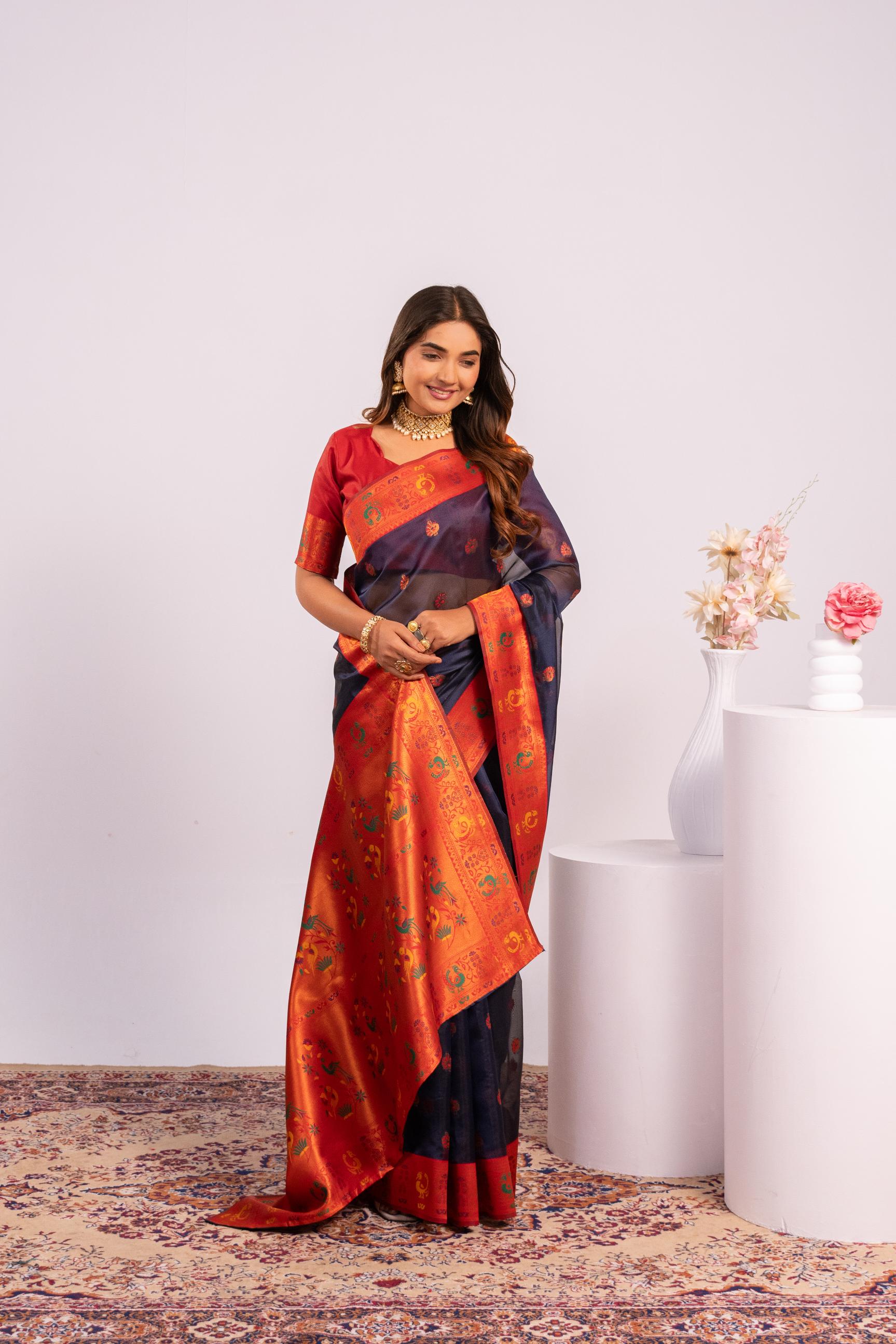 Blue Tissue Silk Paithani Saree