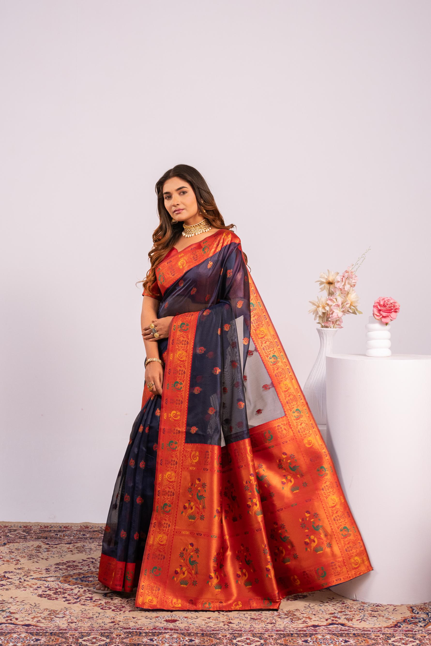 Blue Tissue Silk Paithani Saree
