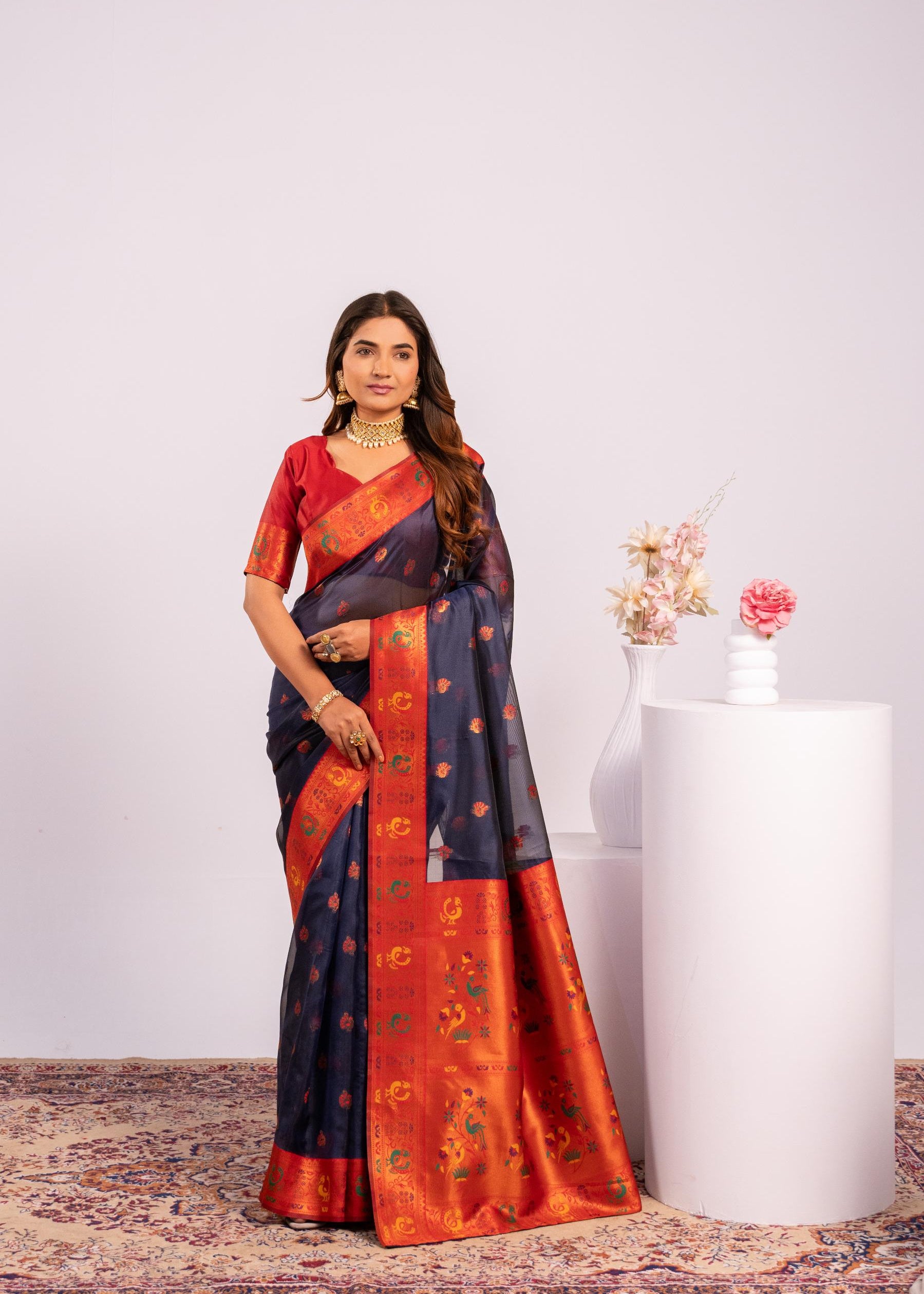 Blue Tissue Silk Paithani Saree