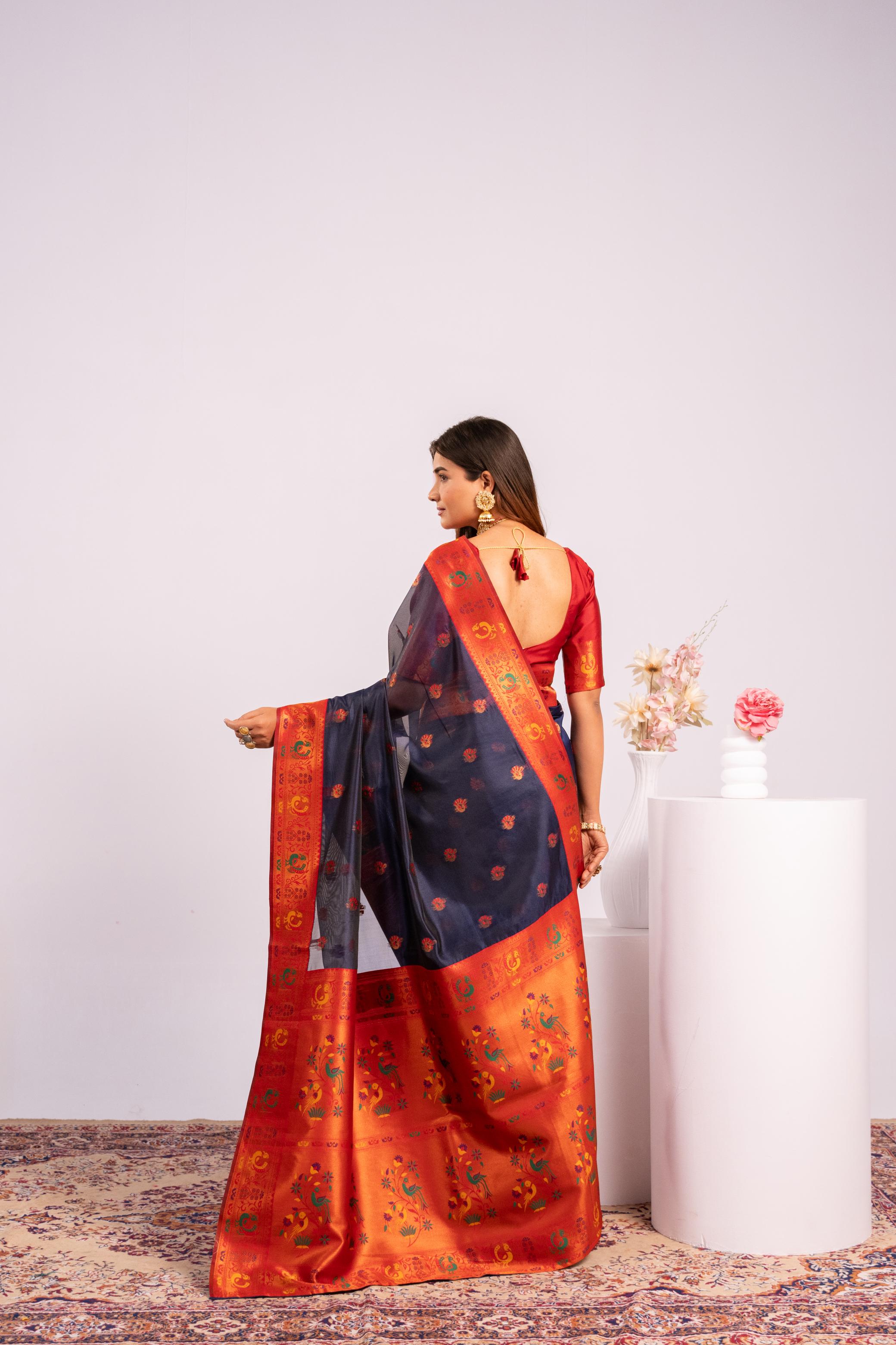 Blue Tissue Silk Paithani Saree