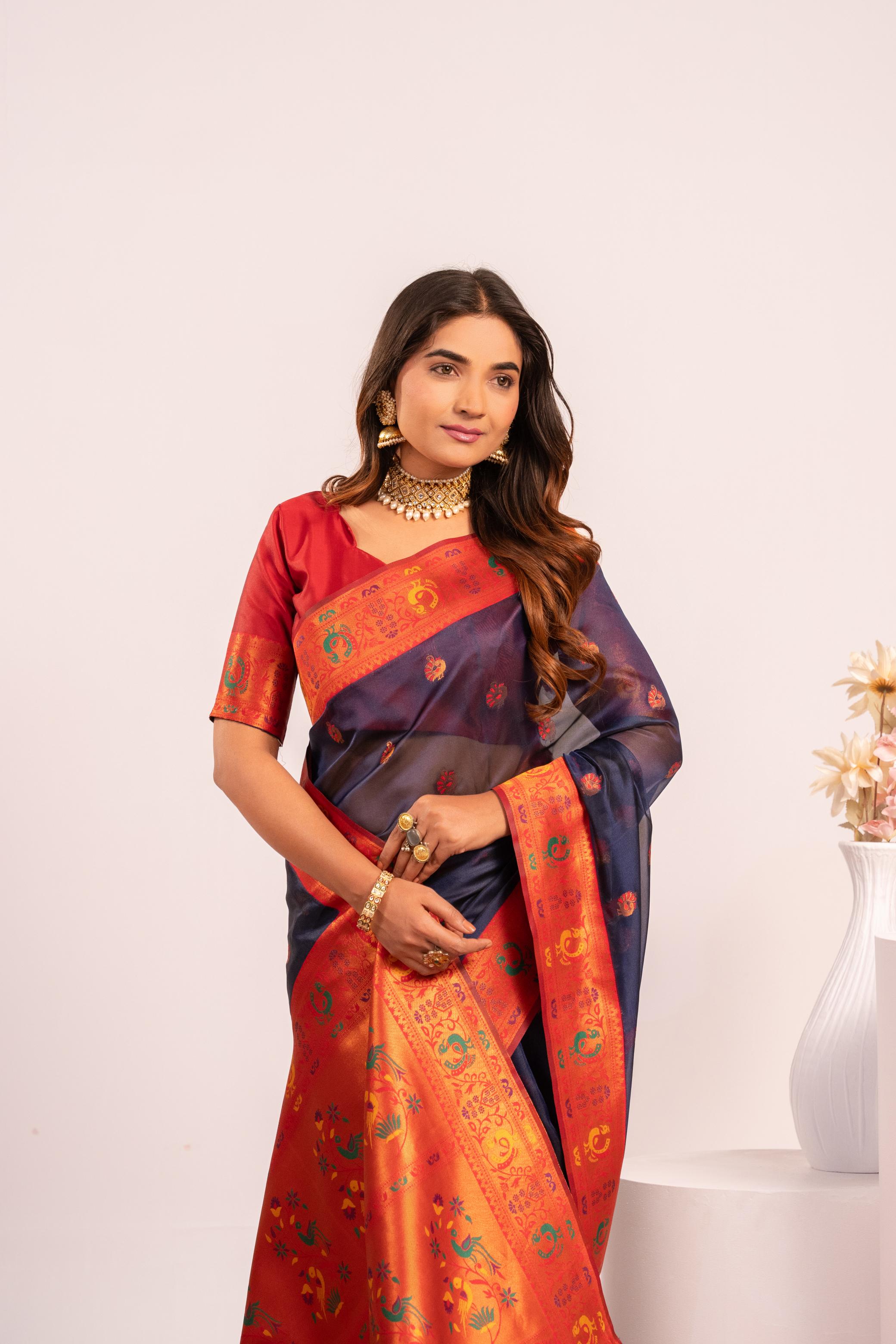 Blue Tissue Silk Paithani Saree