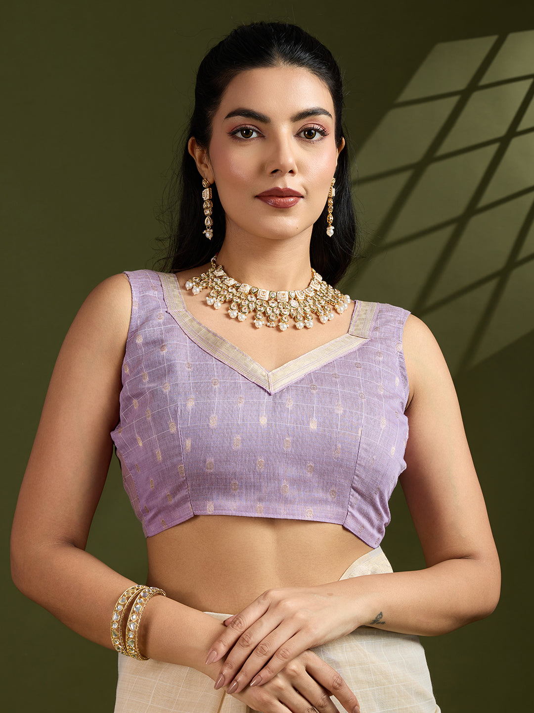 Bluish Purple Muga Cotton Saree