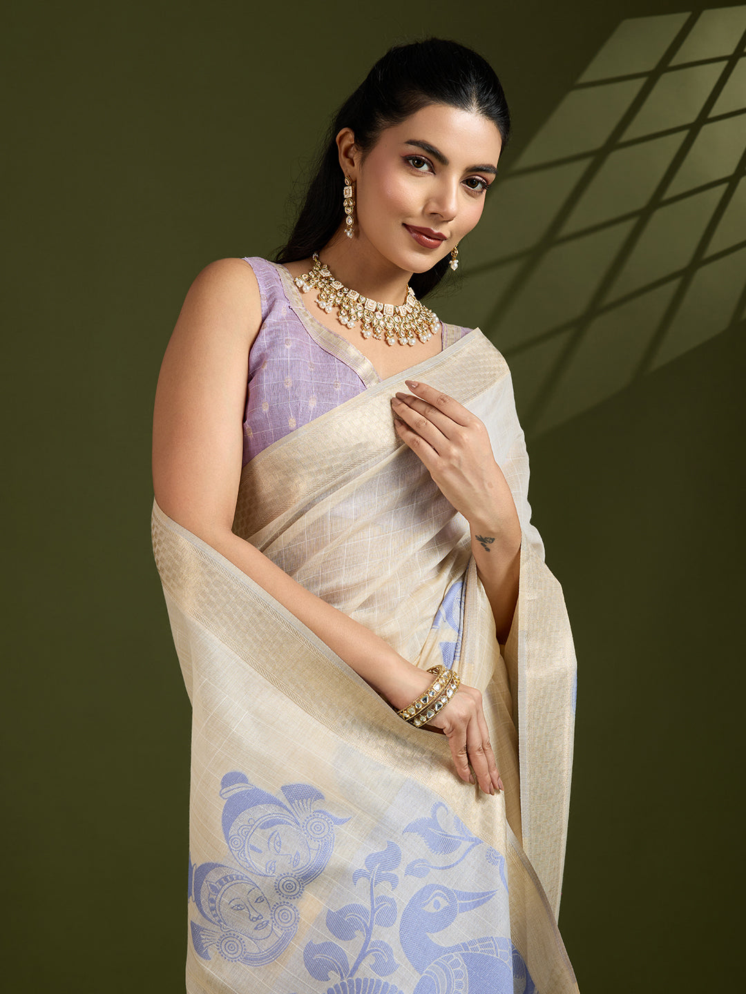 Bluish Purple Muga Cotton Saree