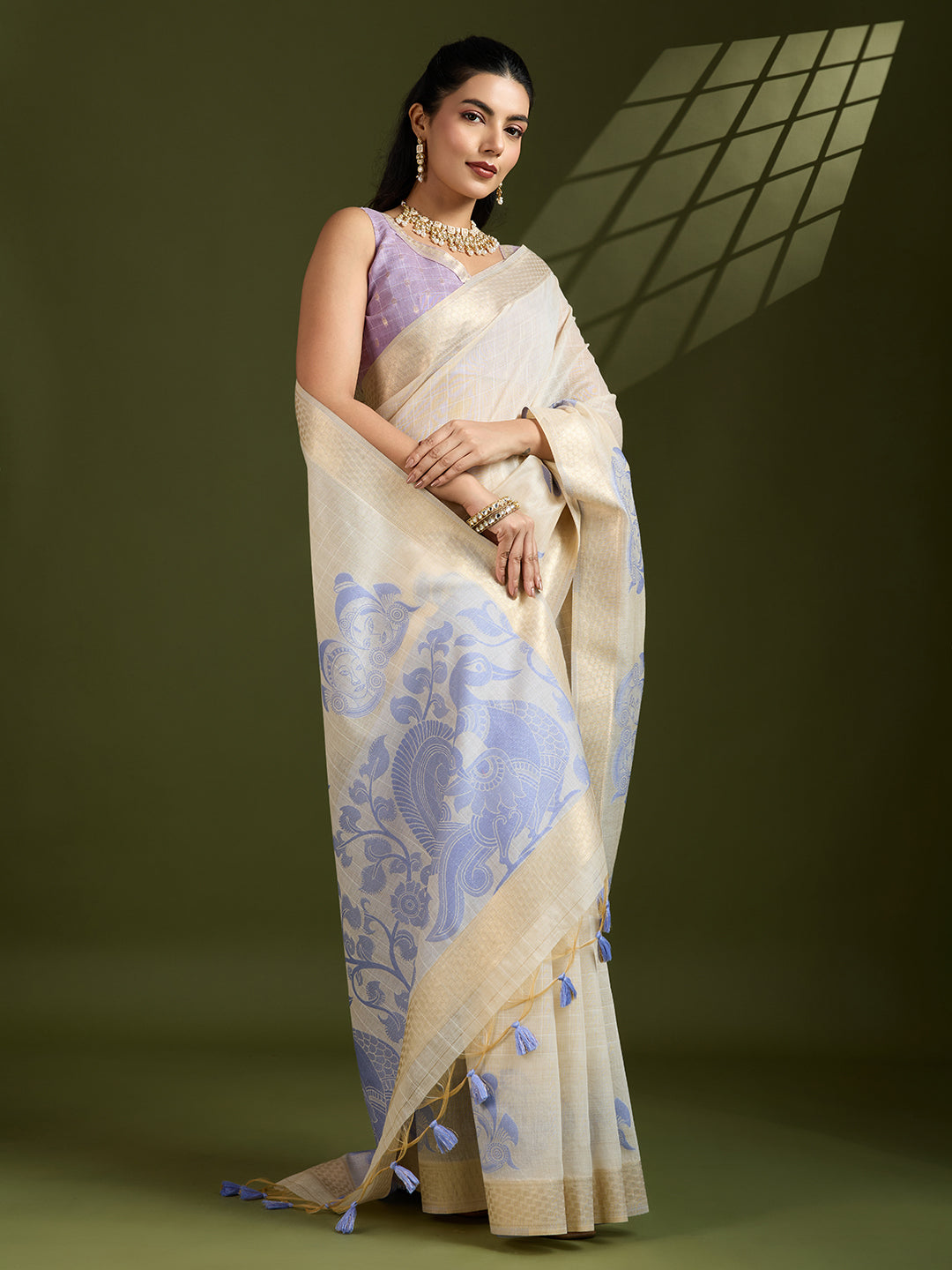 Bluish Purple Muga Cotton Saree