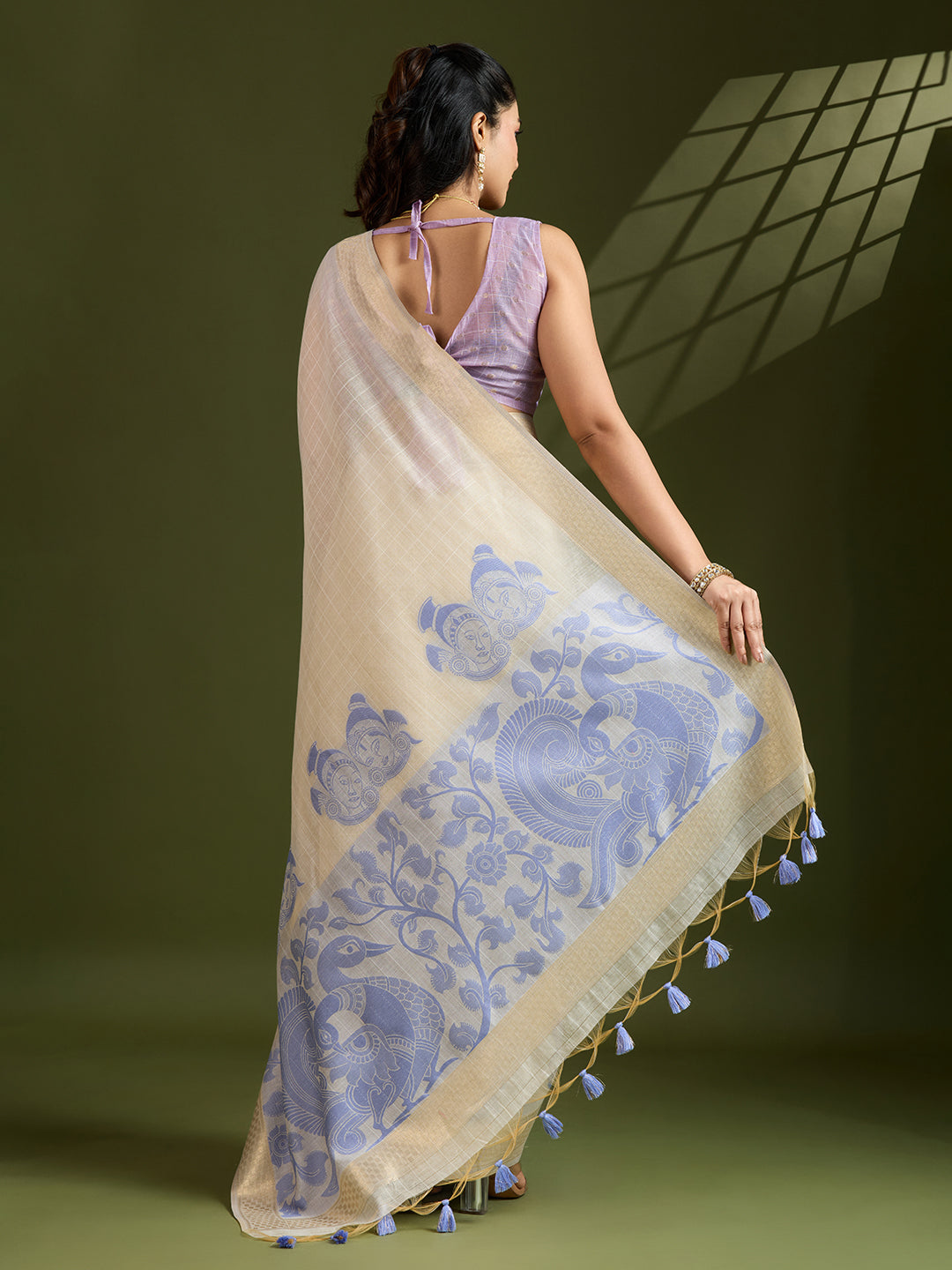 Bluish Purple Muga Cotton Saree