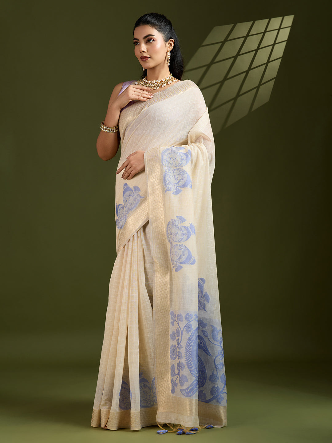 Bluish Purple Muga Cotton Saree