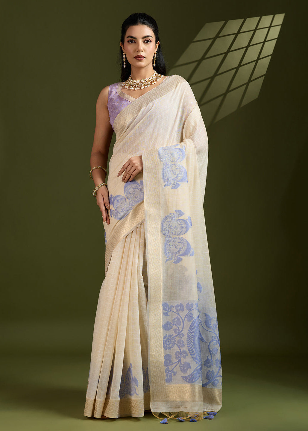 Bluish Purple Muga Cotton Saree