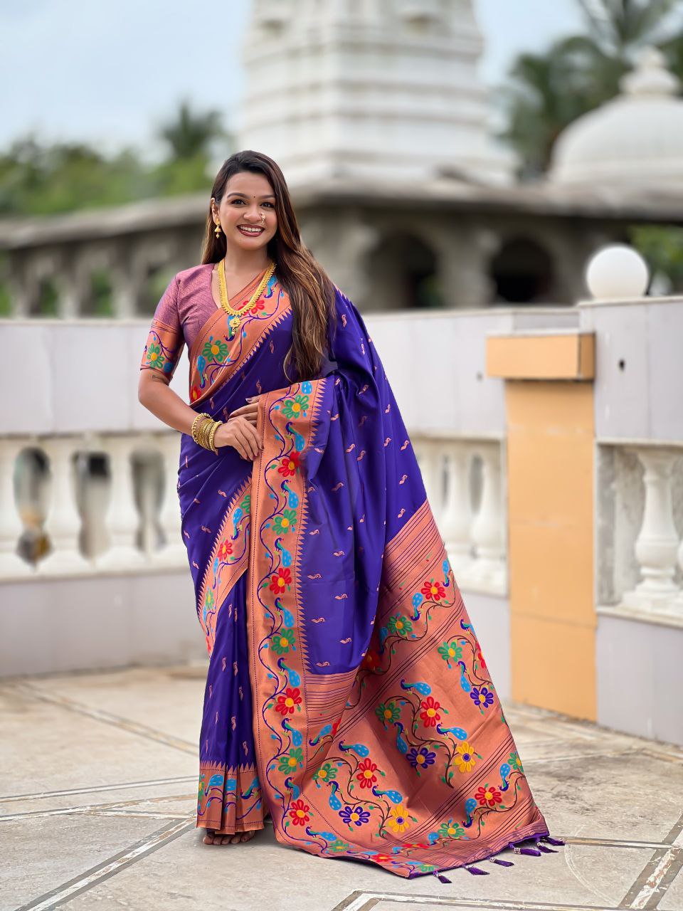 Bluish Purple Wedding Wear Soft Paithani Silk Saree