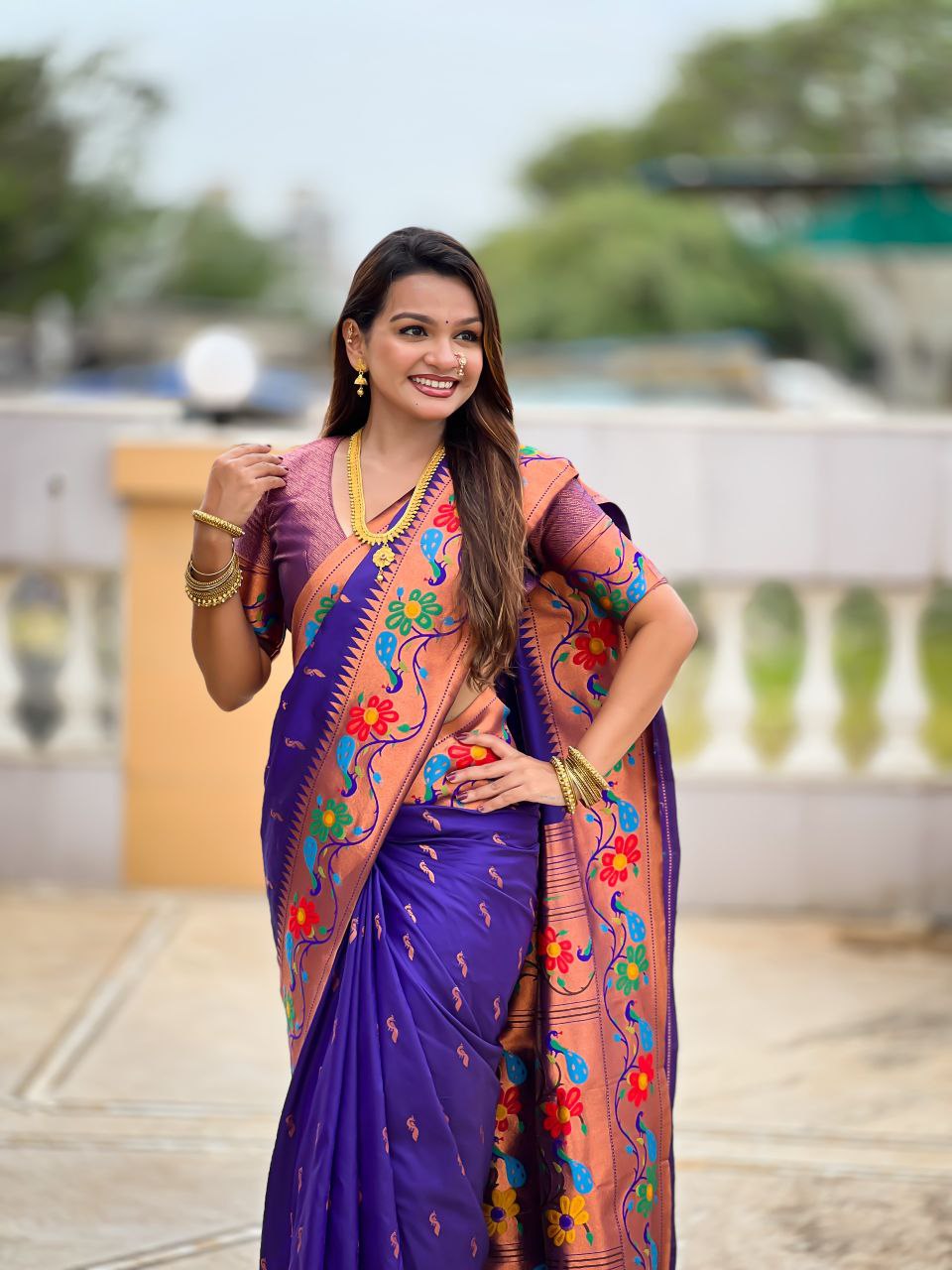 Bluish Purple Wedding Wear Soft Paithani Silk Saree