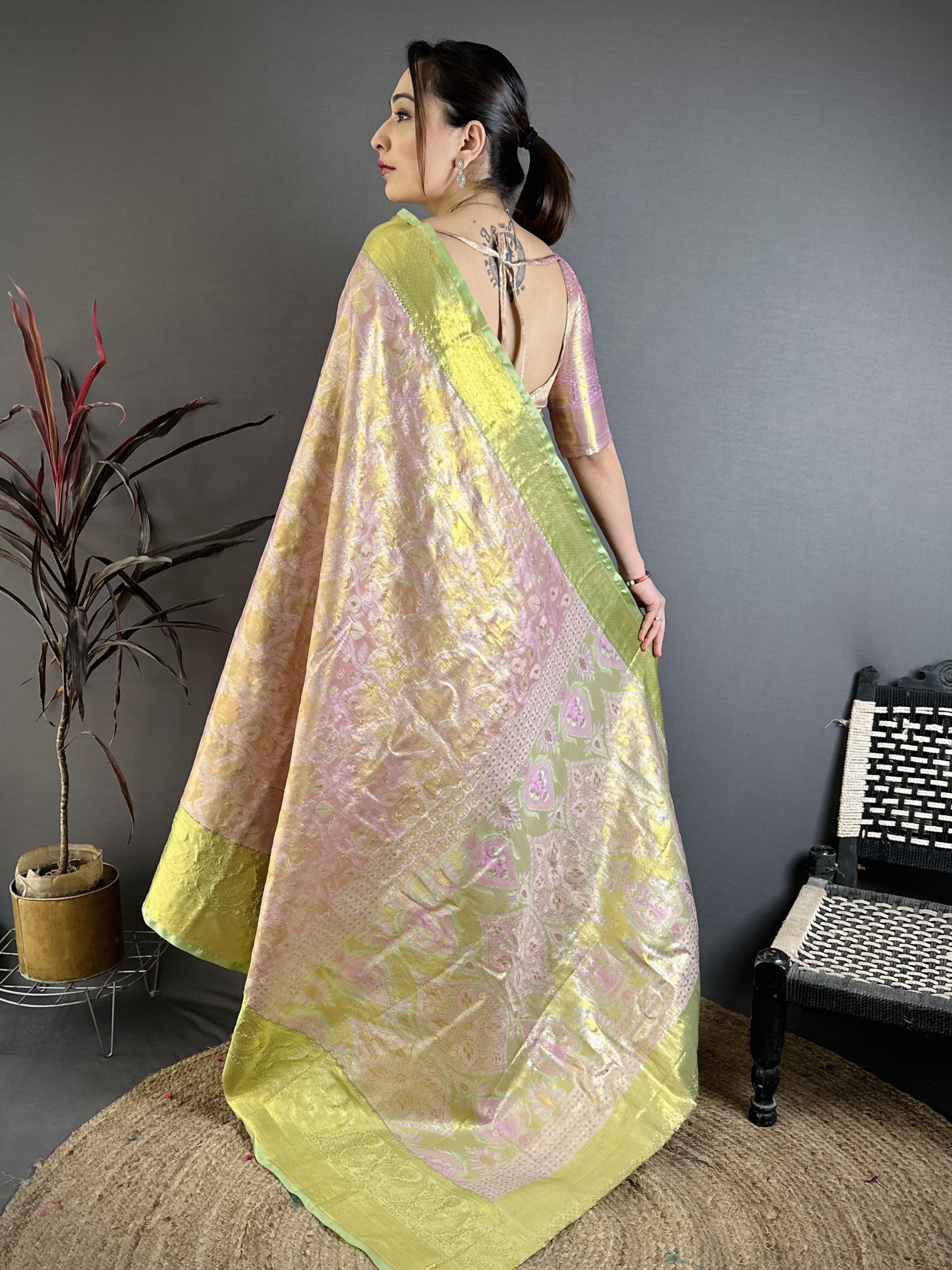 Blush Pink & Green Bridal Kanjivaram Silk Saree
