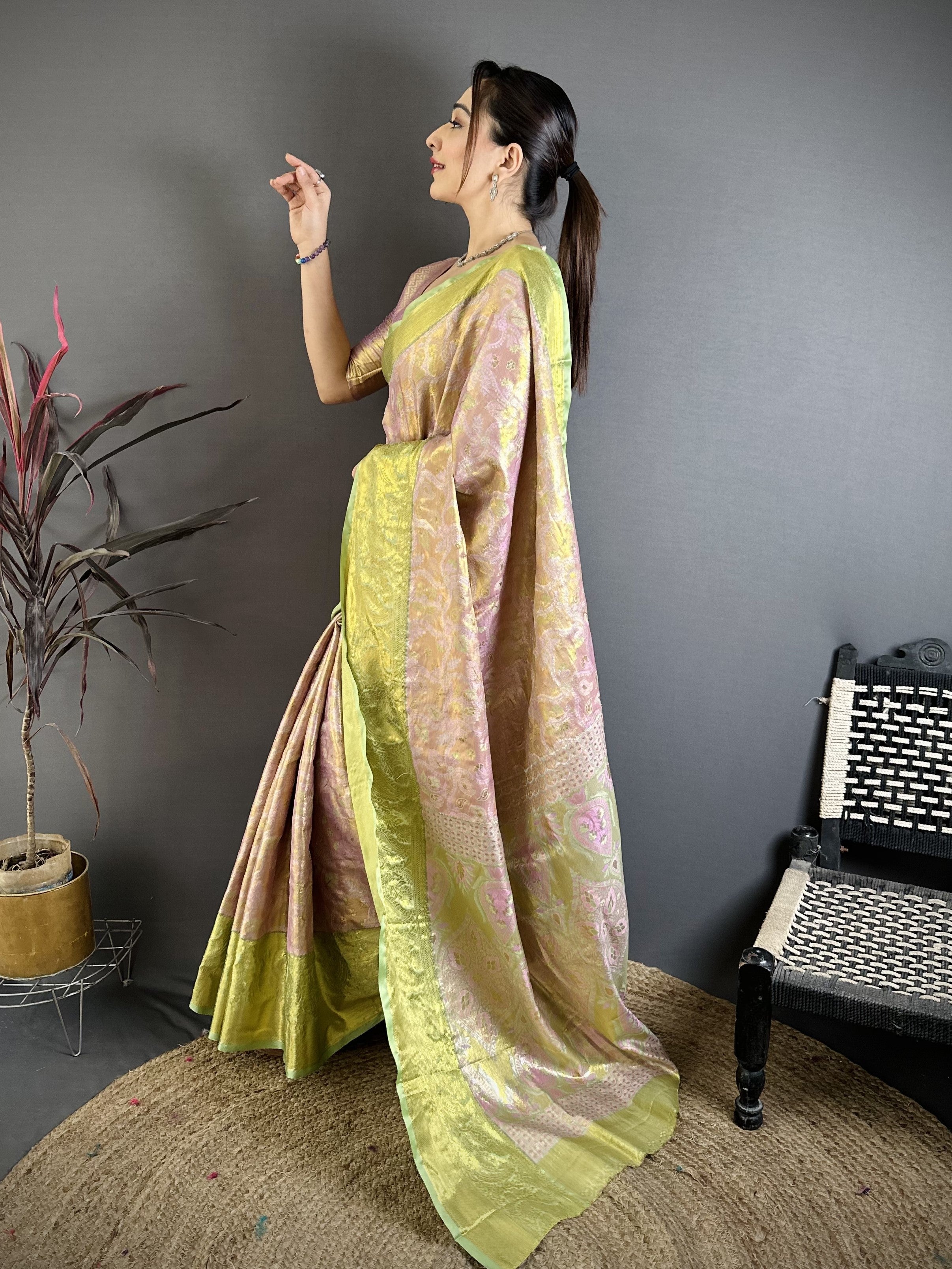 Blush Pink & Green Bridal Kanjivaram Silk Saree