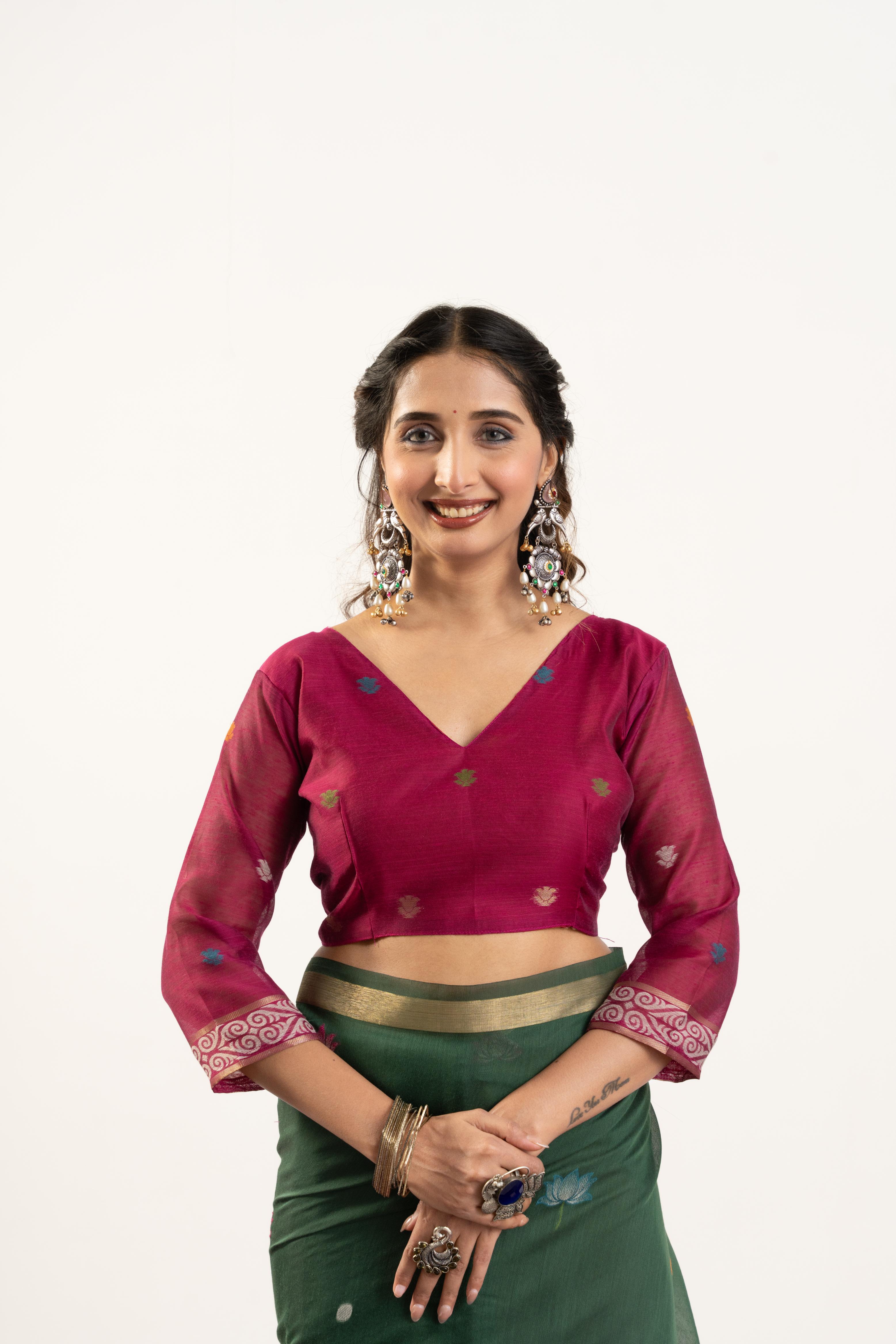 Bottle Green Designer Muga Cotton Saree