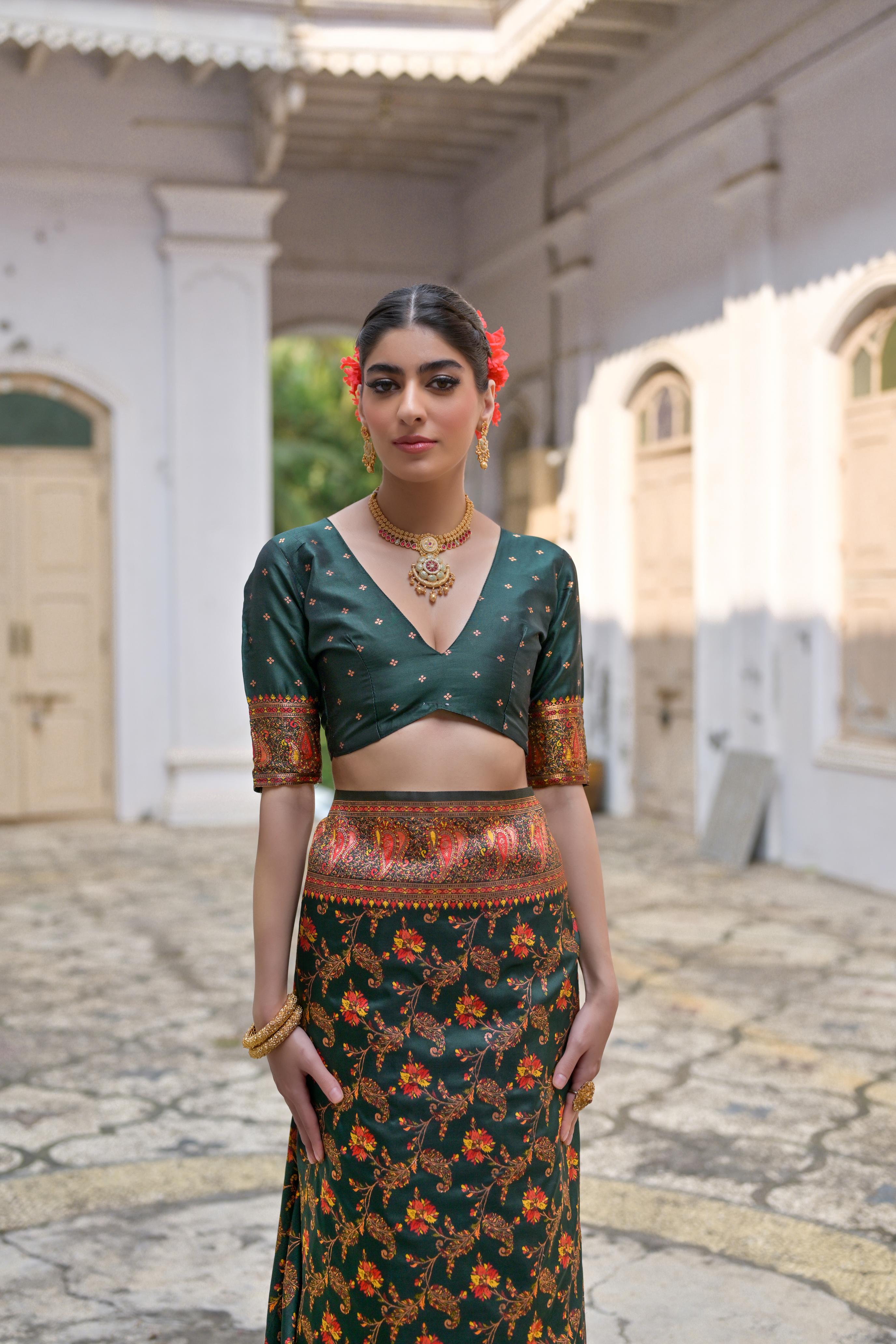 Bottle Green Pashmina Silk Saree