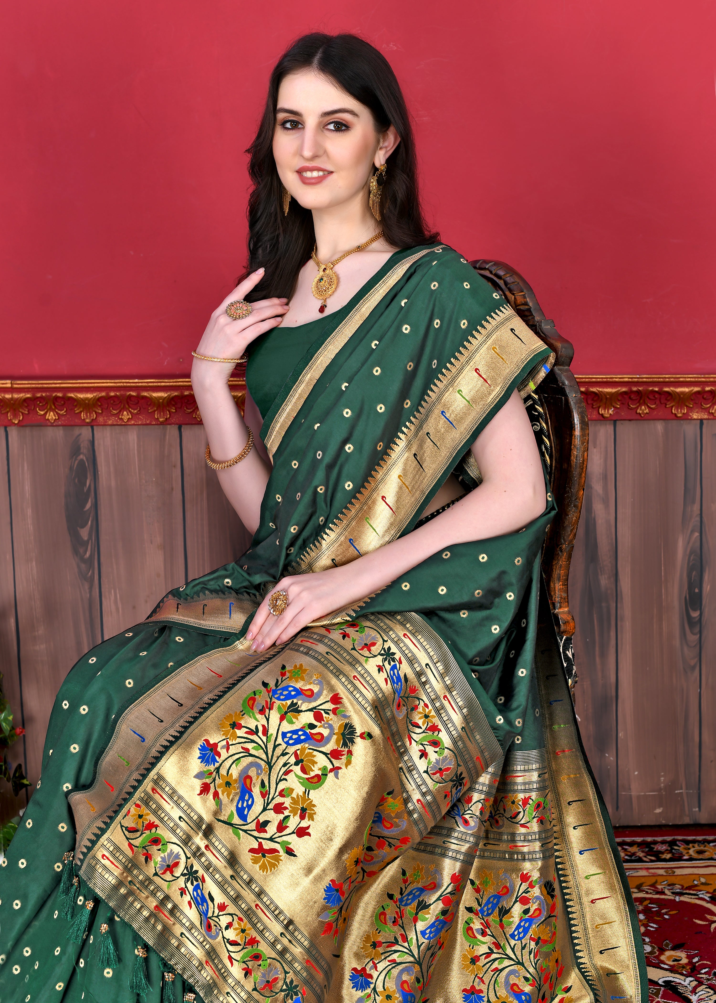 Bottle Green Wedding Wear Soft Paithani Silk Saree