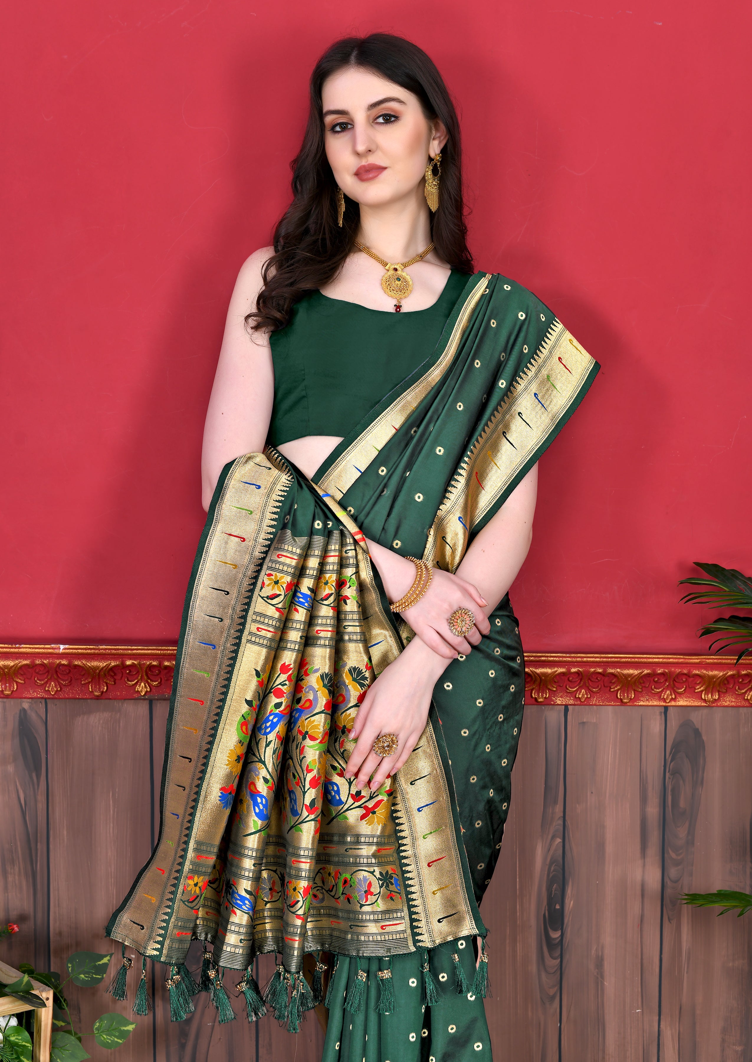 Bottle Green Wedding Wear Soft Paithani Silk Saree
