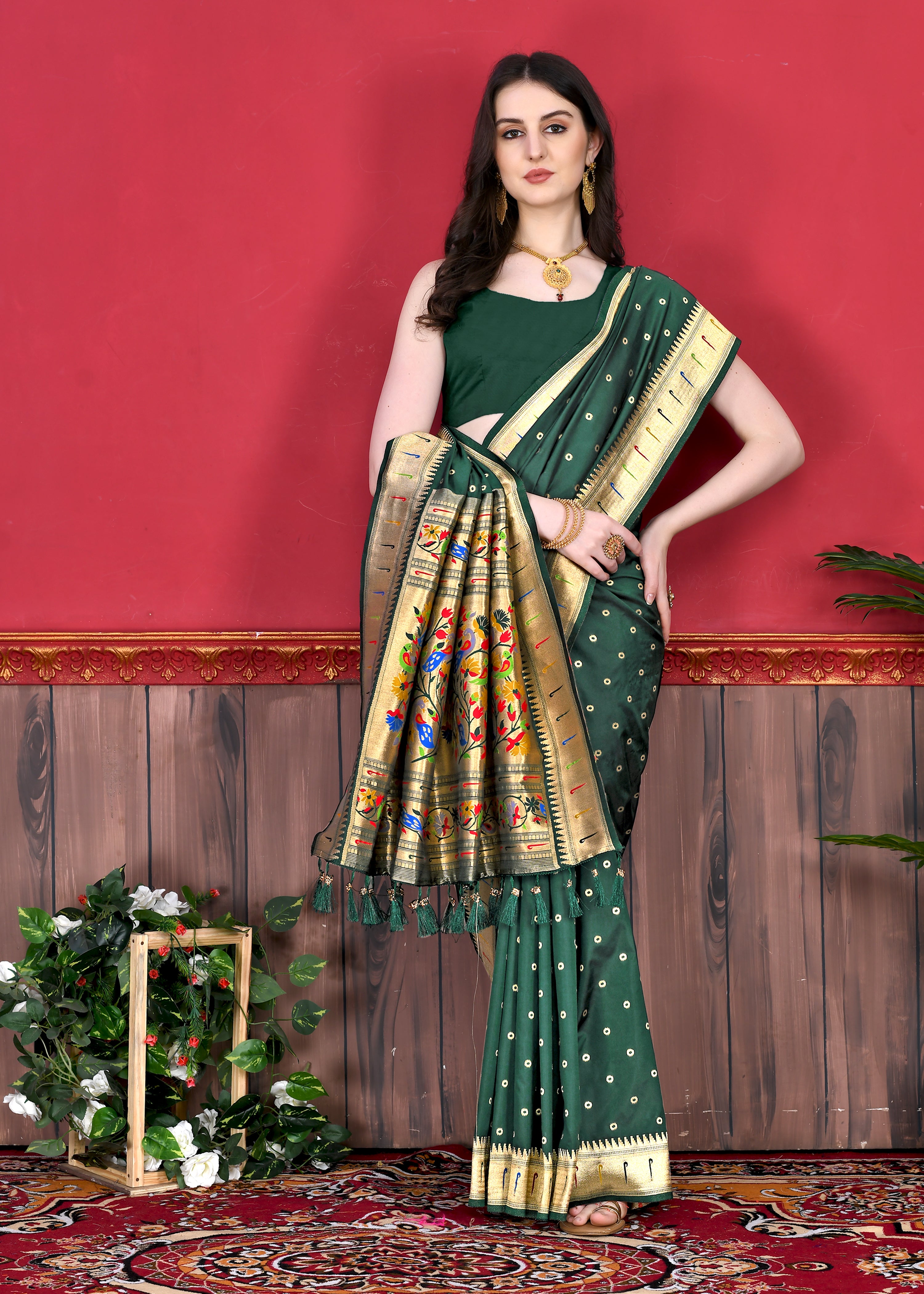 Bottle Green Wedding Wear Soft Paithani Silk Saree