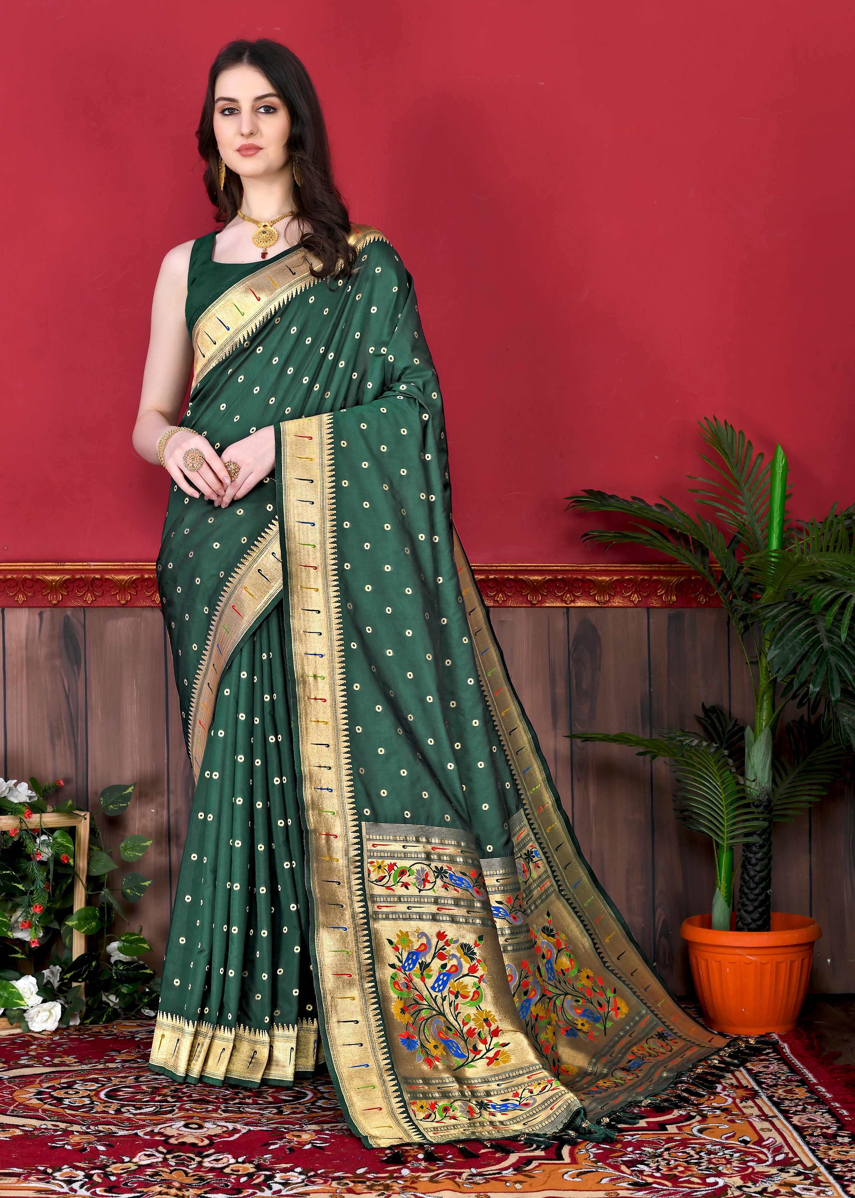Bottle Green Wedding Wear Soft Paithani Silk Saree