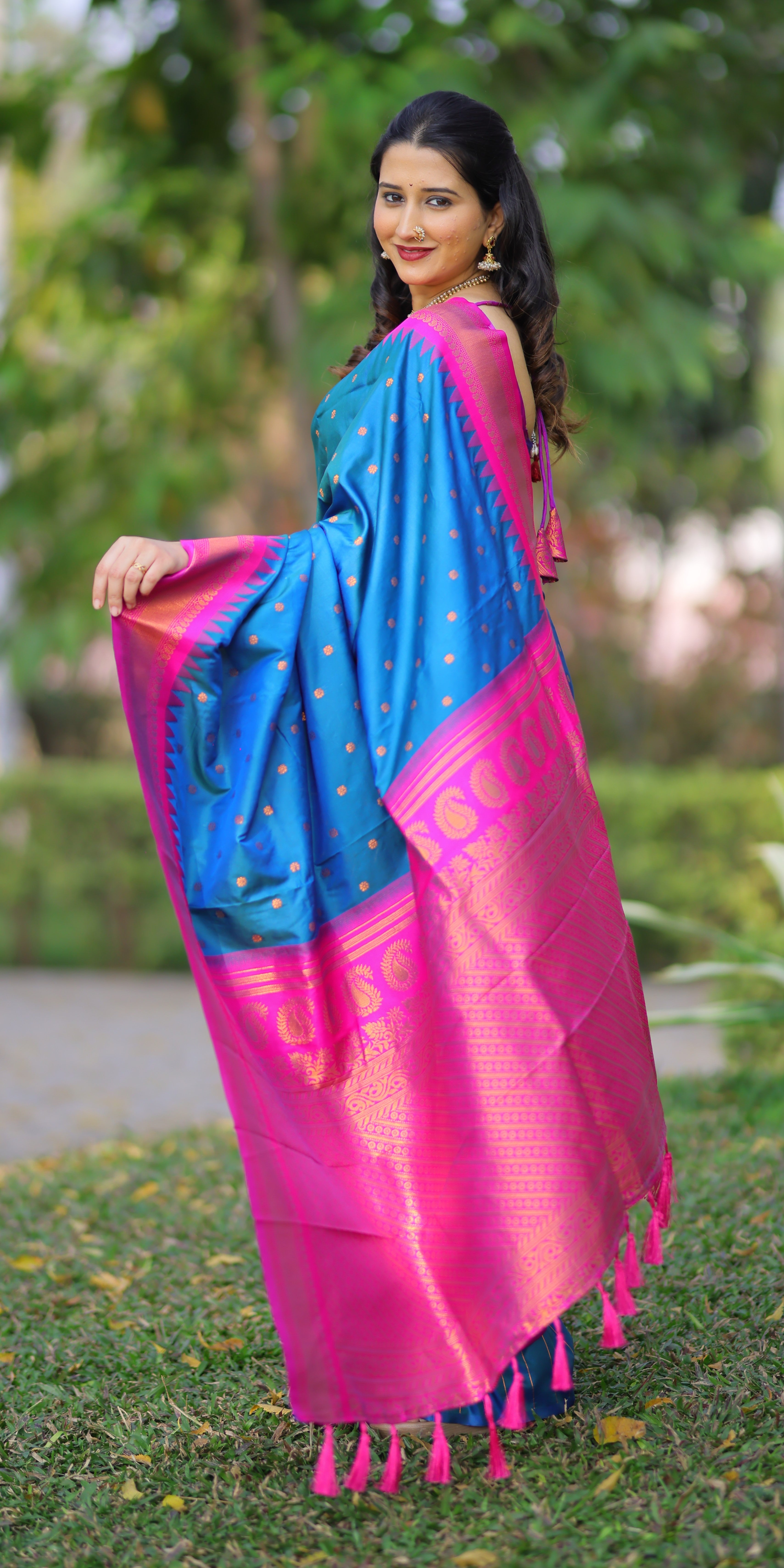 Bright Blue Kanji Gadwal Silk Saree