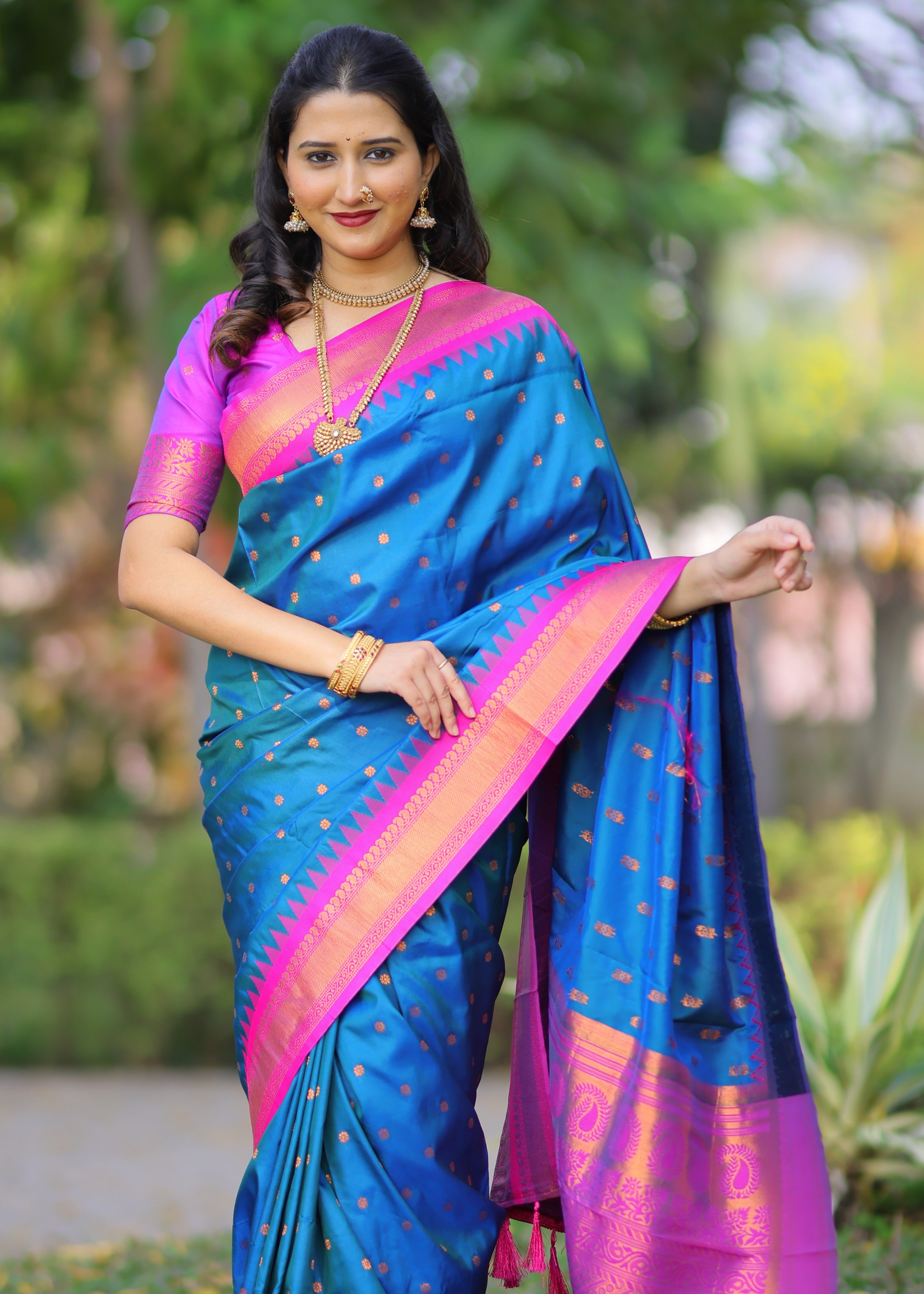 Bright Blue Kanji Gadwal Silk Saree