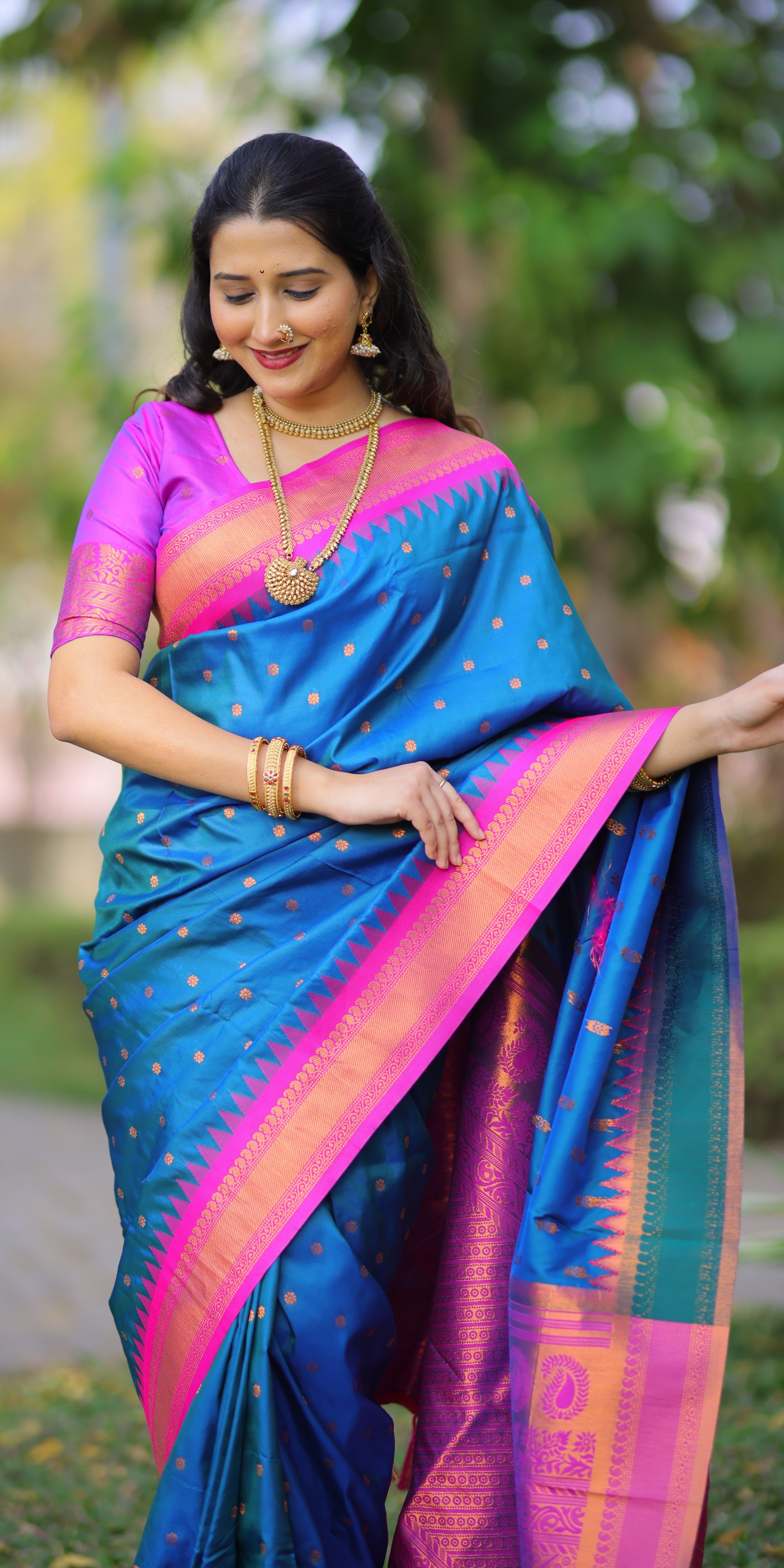 Bright Blue Kanji Gadwal Silk Saree