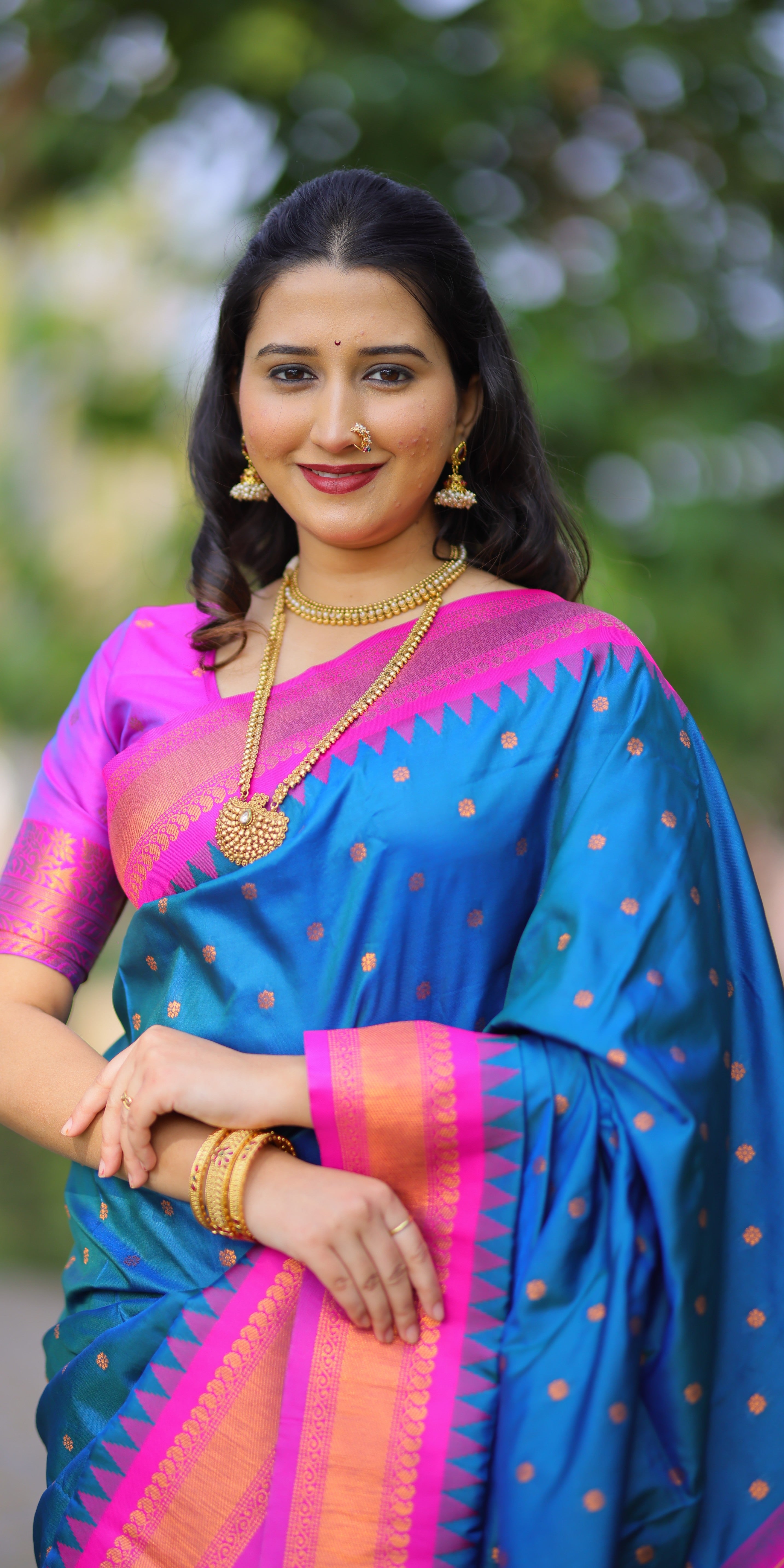 Bright Blue Kanji Gadwal Silk Saree