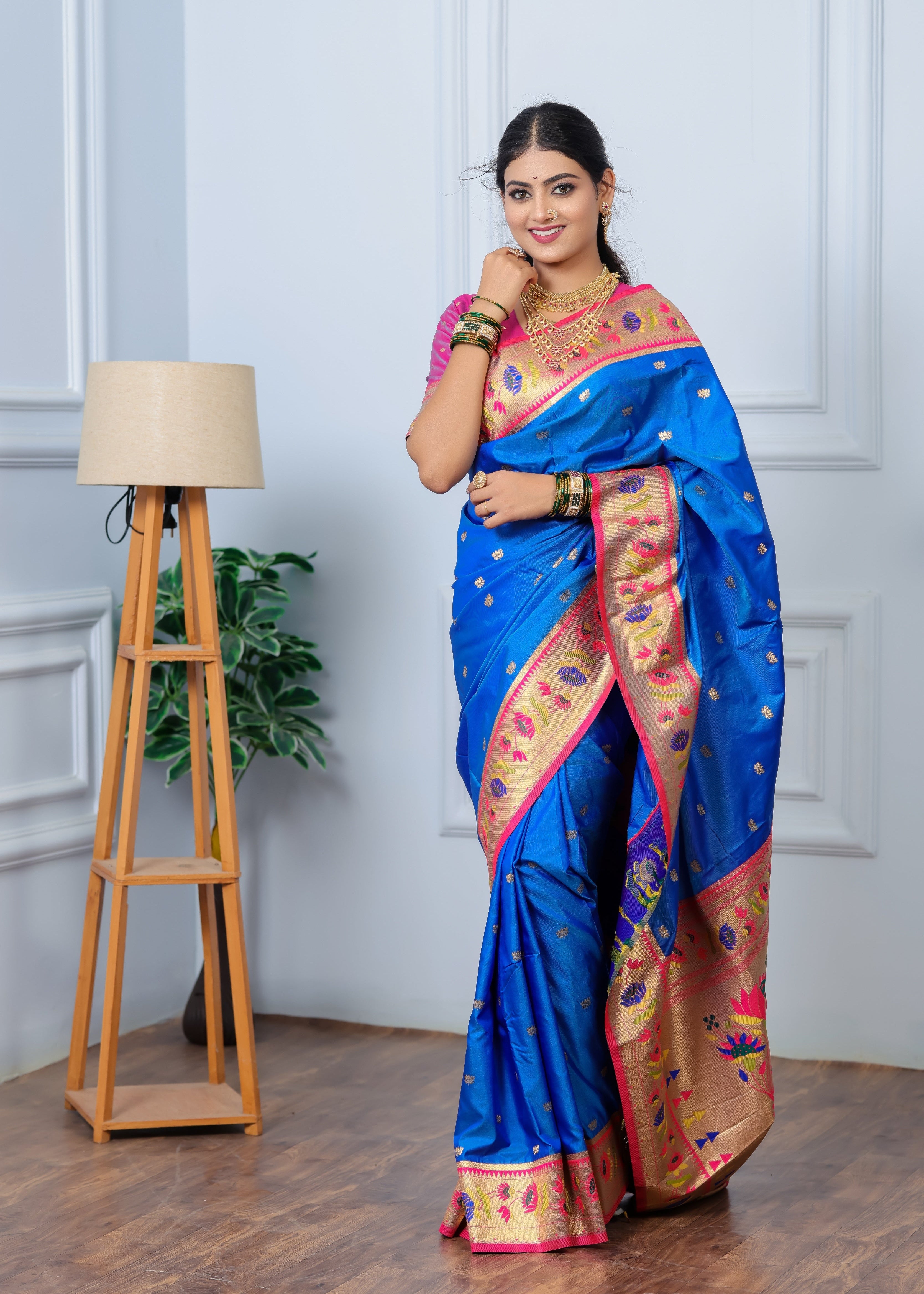 Bright Blue Paithani Soft Silk Saree