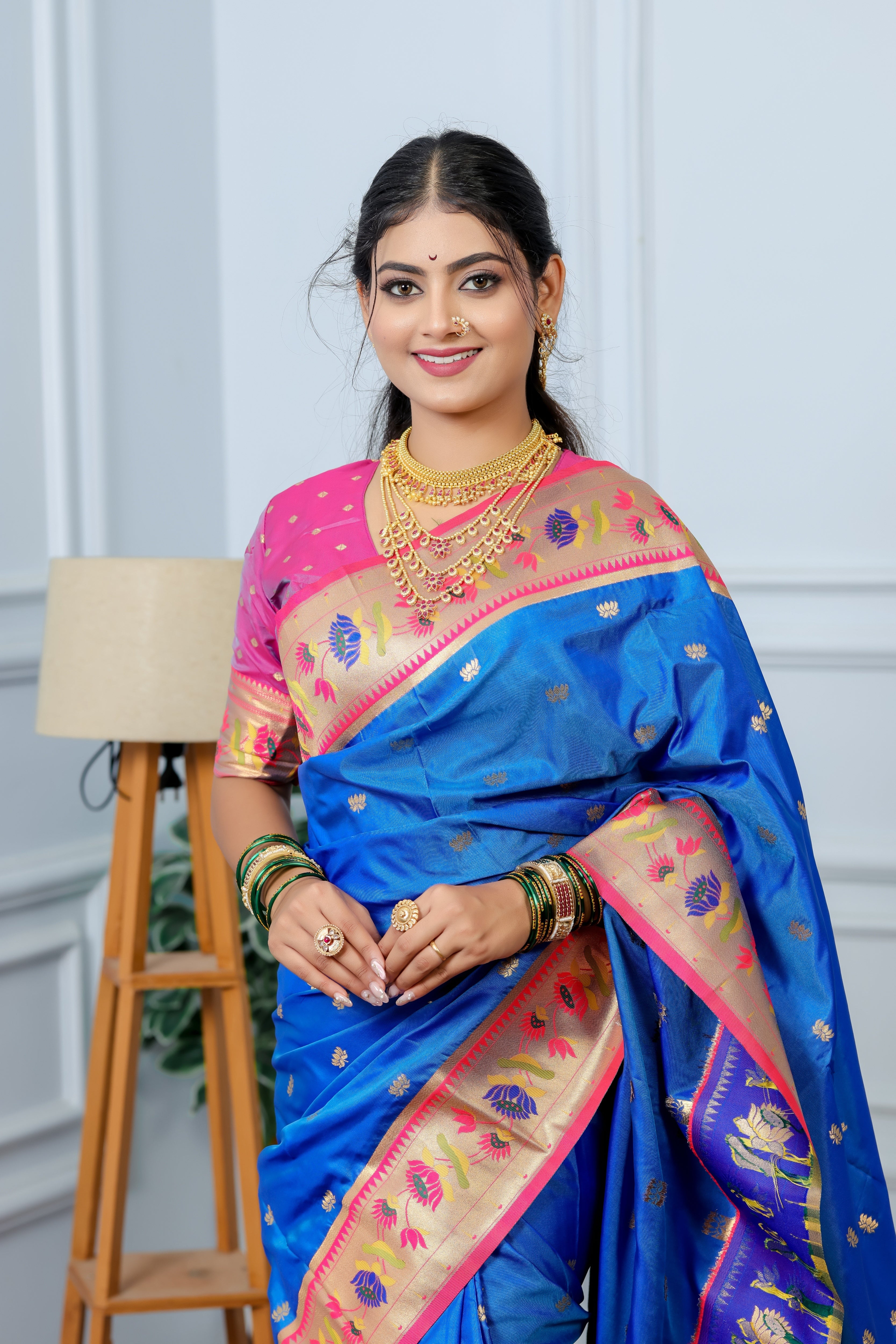 Bright Blue Paithani Soft Silk Saree