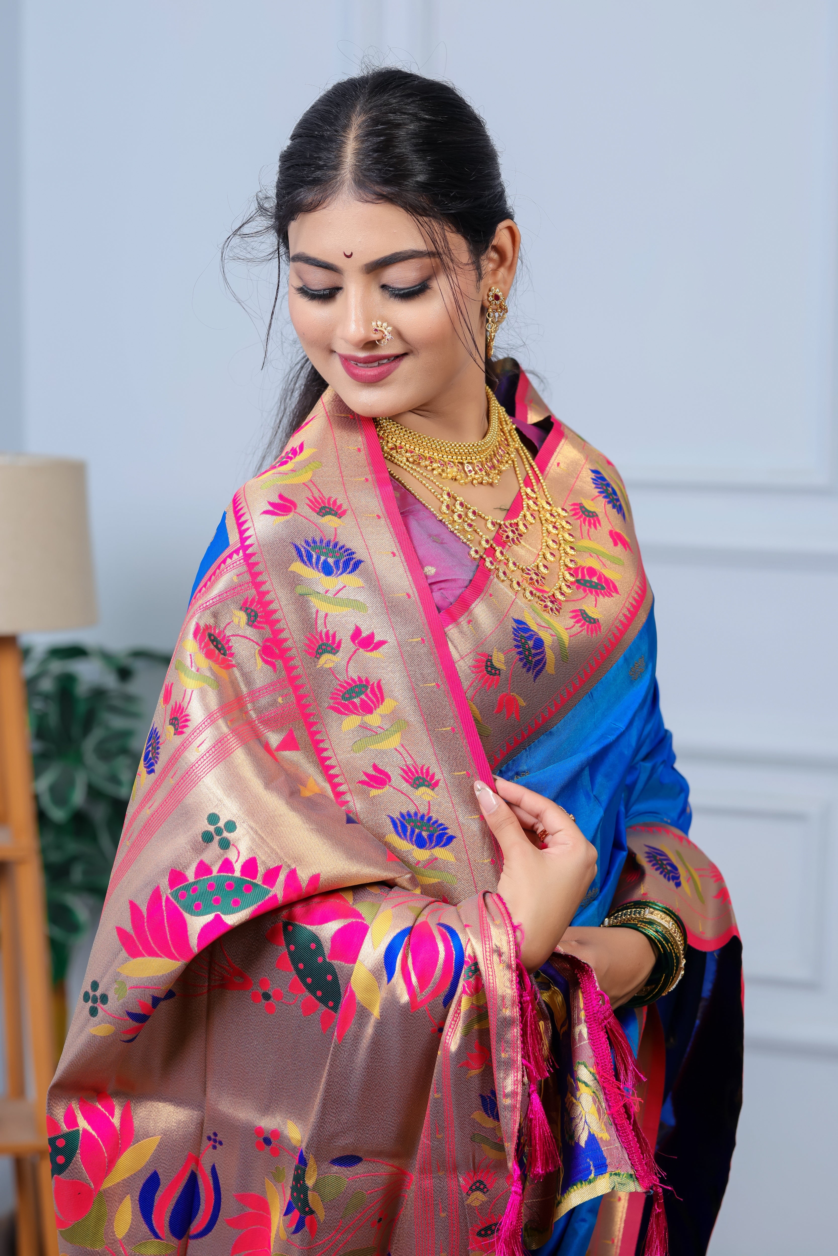 Bright Blue Paithani Soft Silk Saree
