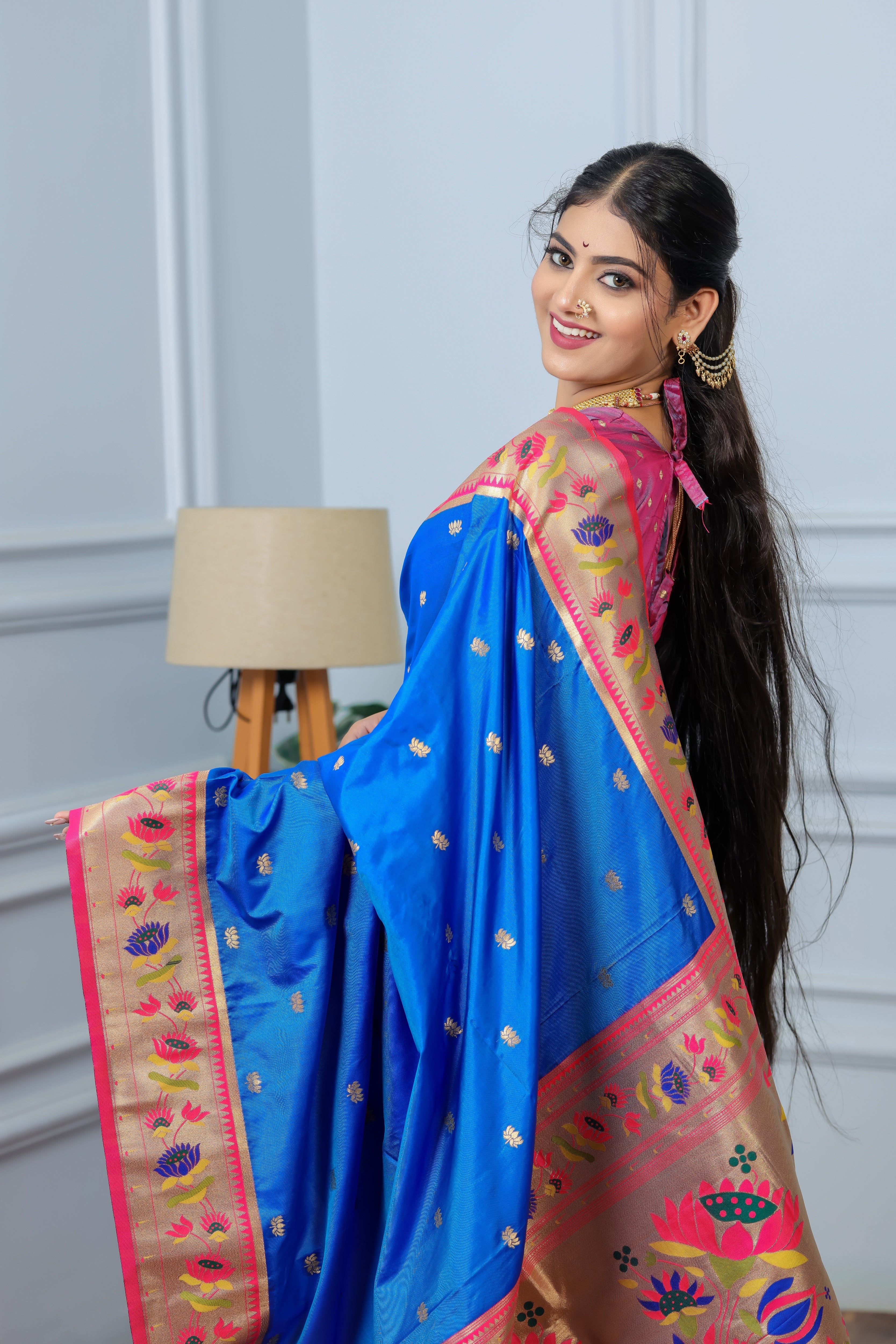 Bright Blue Paithani Soft Silk Saree