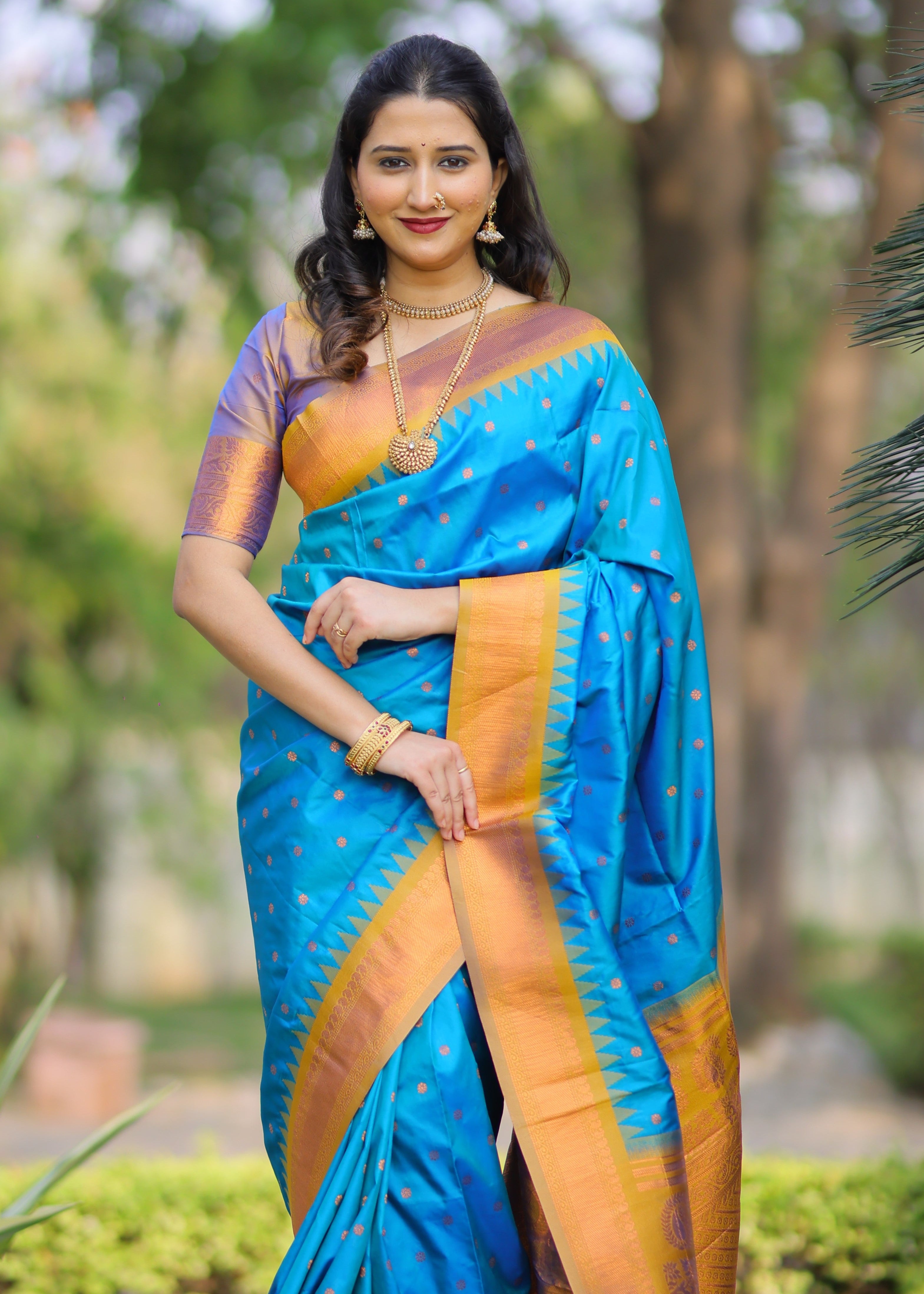 Bright Sky Blue Kanji Gadwal Silk Saree