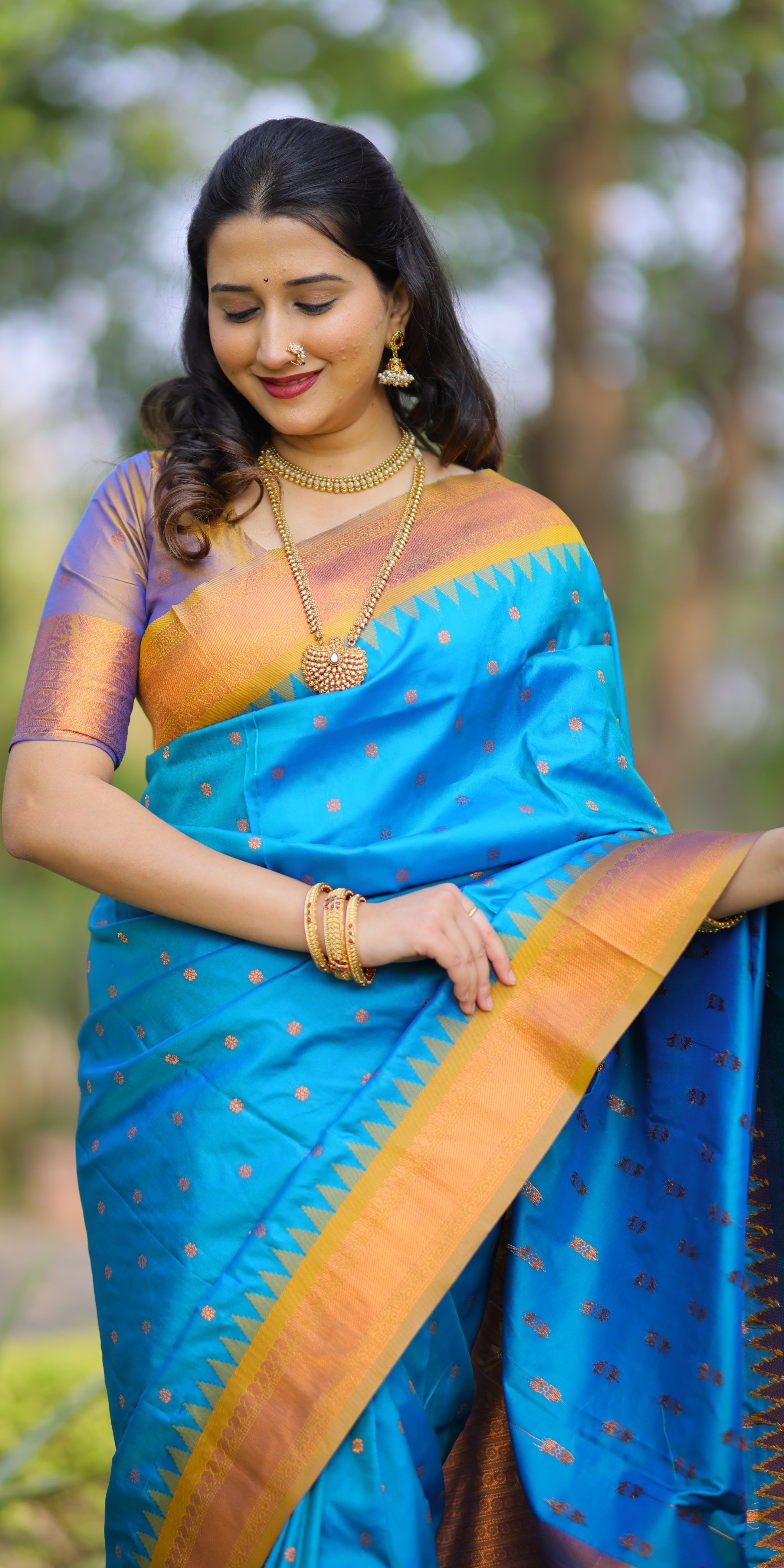 Bright Sky Blue Kanji Gadwal Silk Saree