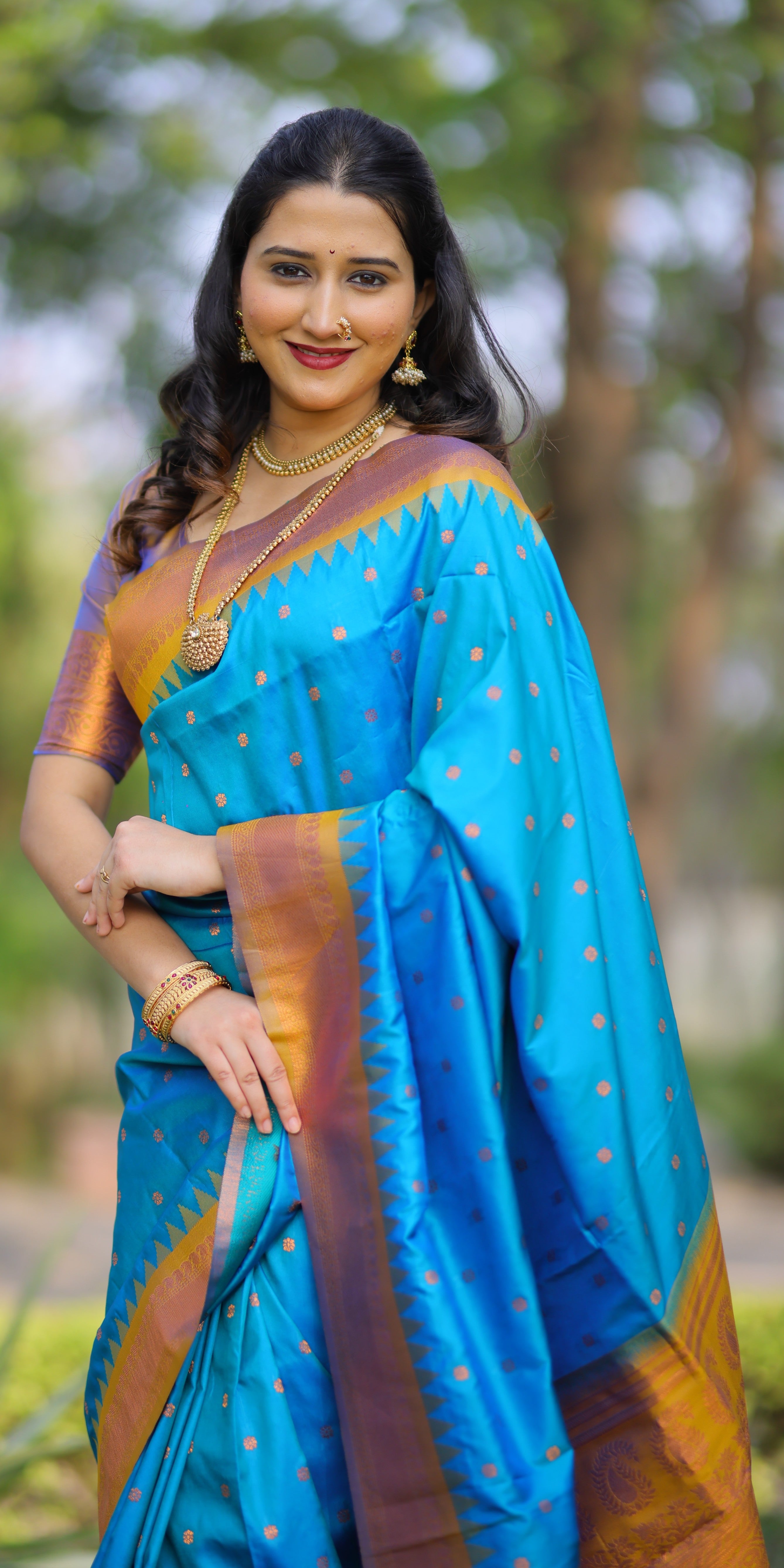 Bright Sky Blue Kanji Gadwal Silk Saree