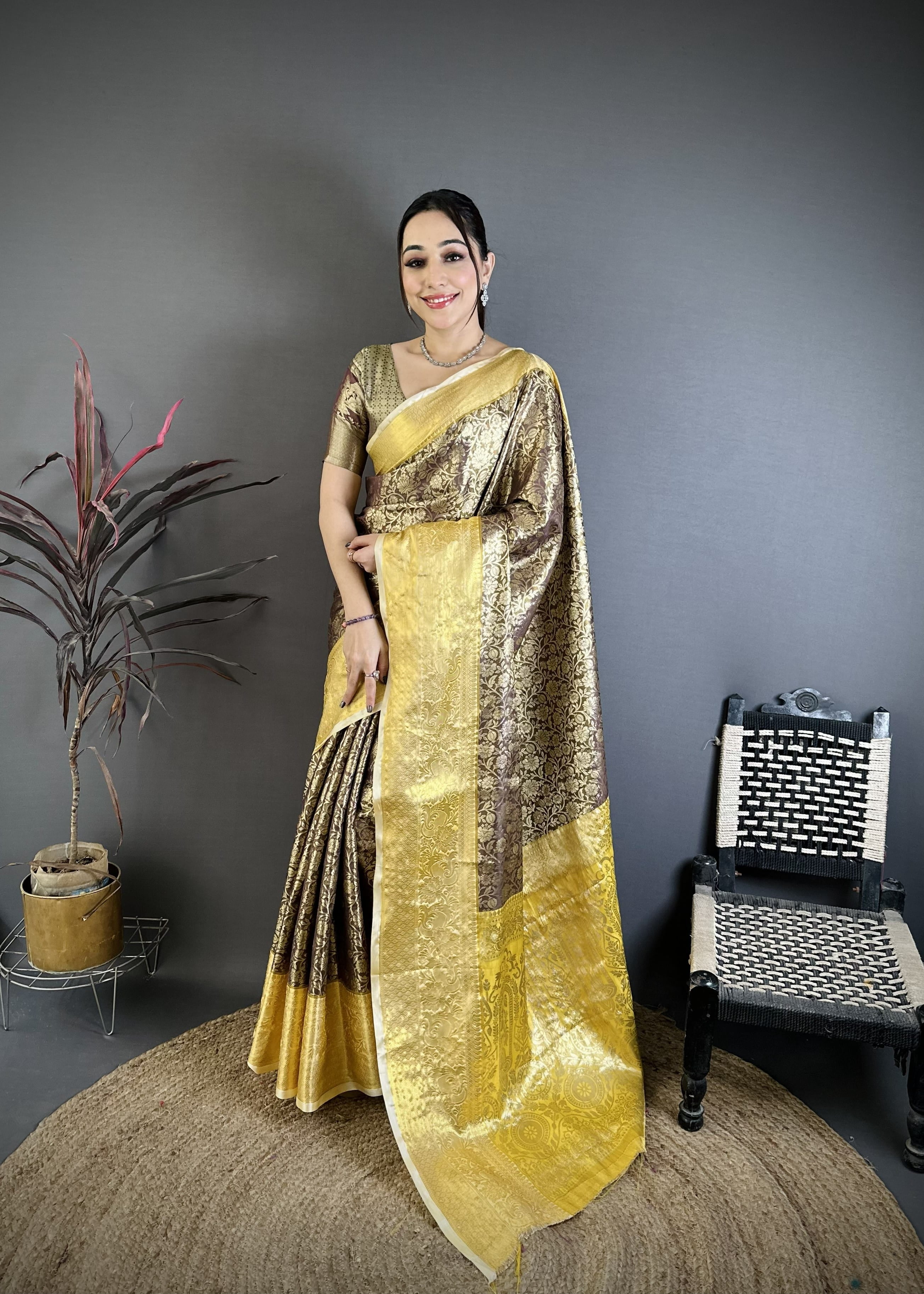 Brown Kanjivaram Silk Saree