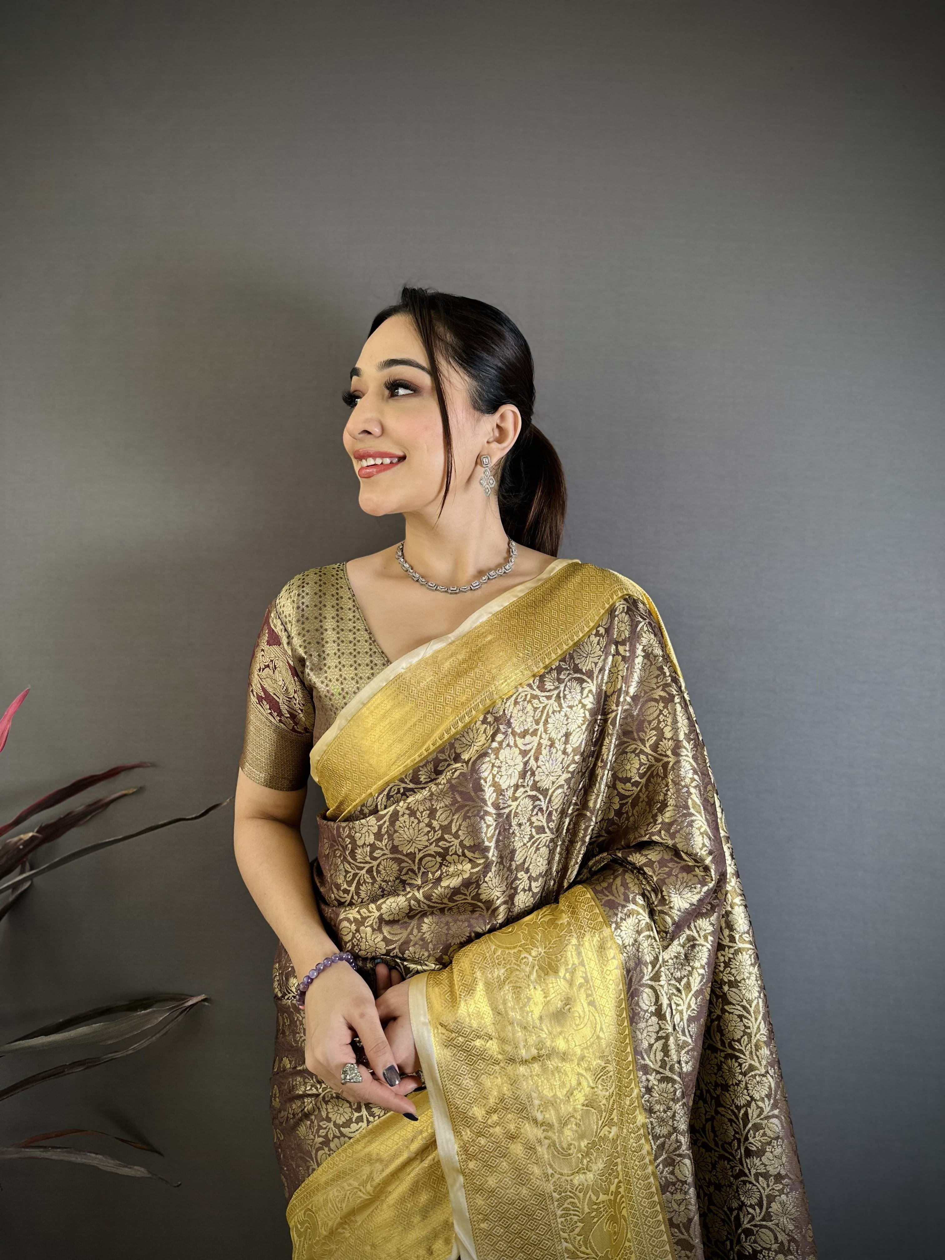 Brown Kanjivaram Silk Saree