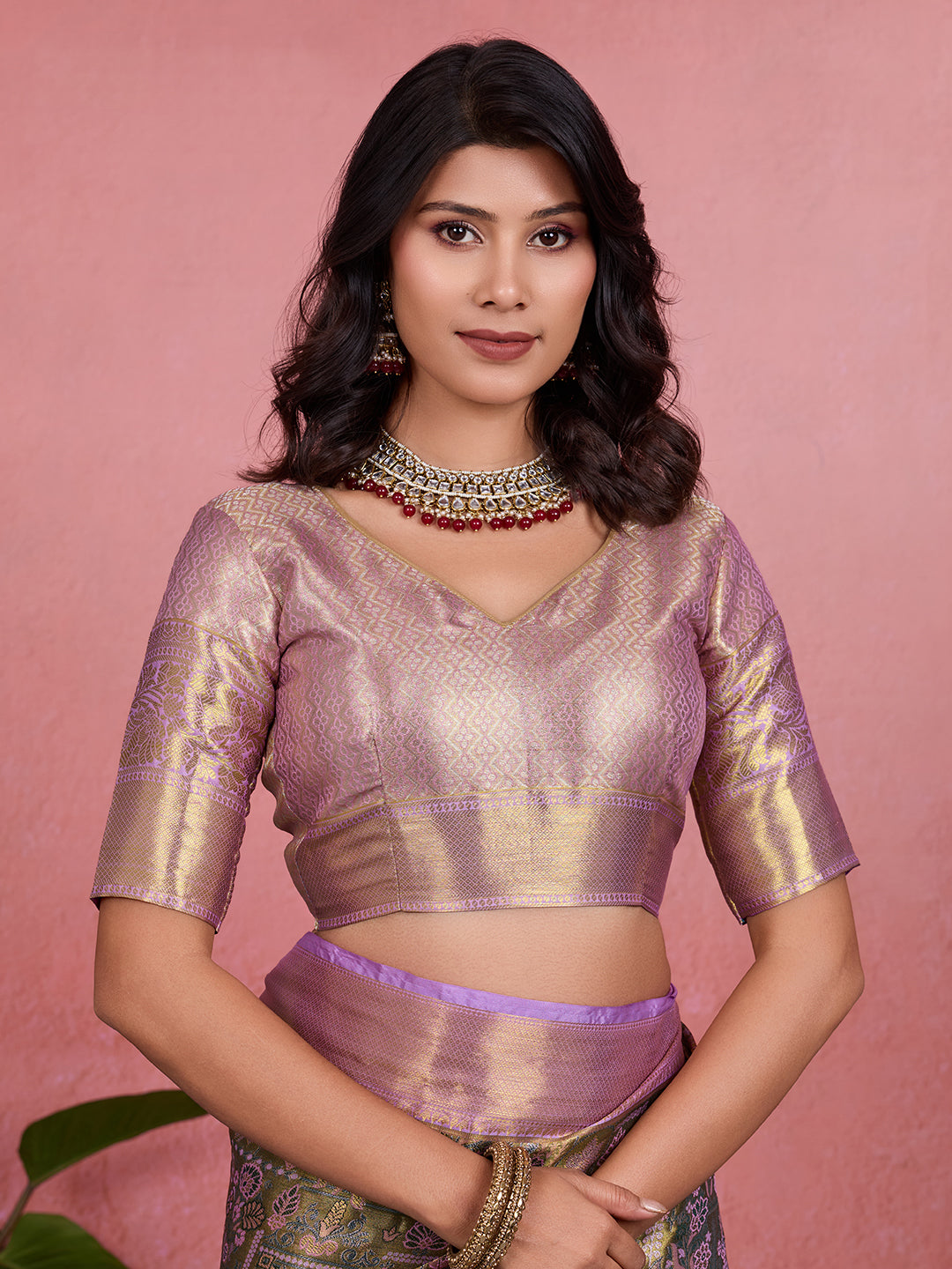 Brown & Lavender Bridal Kanchipuram Silk Saree