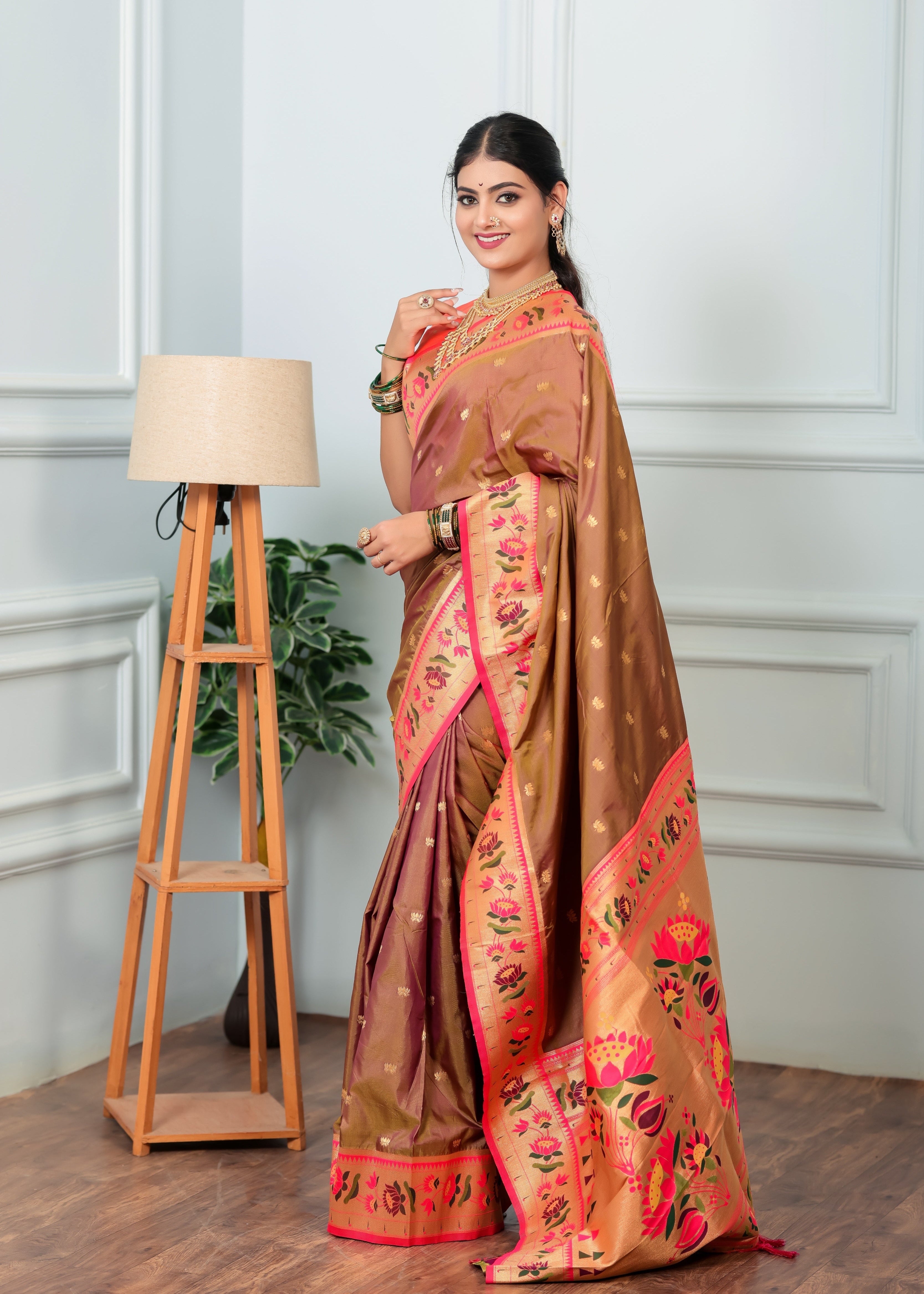 Brown Paithani Soft Silk Saree